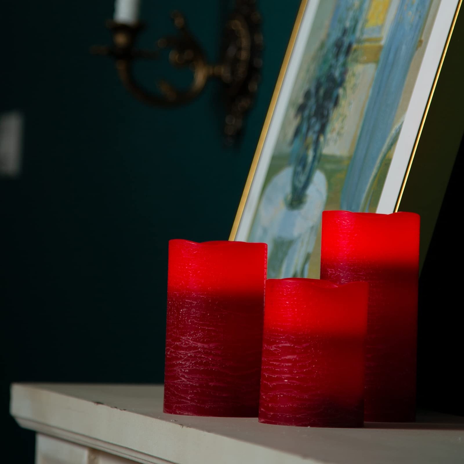 Red Flameless Candles Real Wax LED Pillar Candles Battery Operated with Cycli…