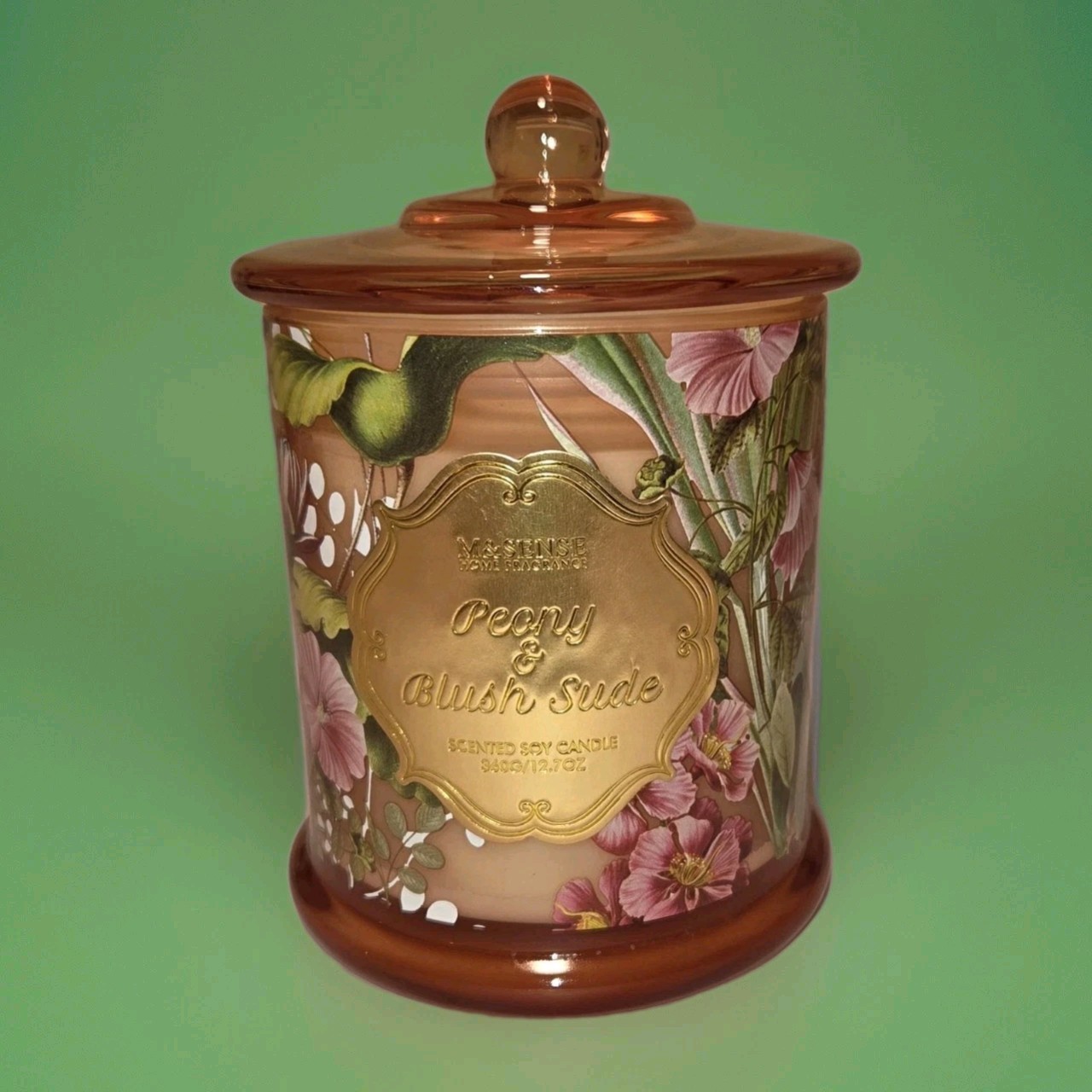 M&SENSE Peony Candle Jar Botanical Decorative Home Scented Organic Soy 12.7oz