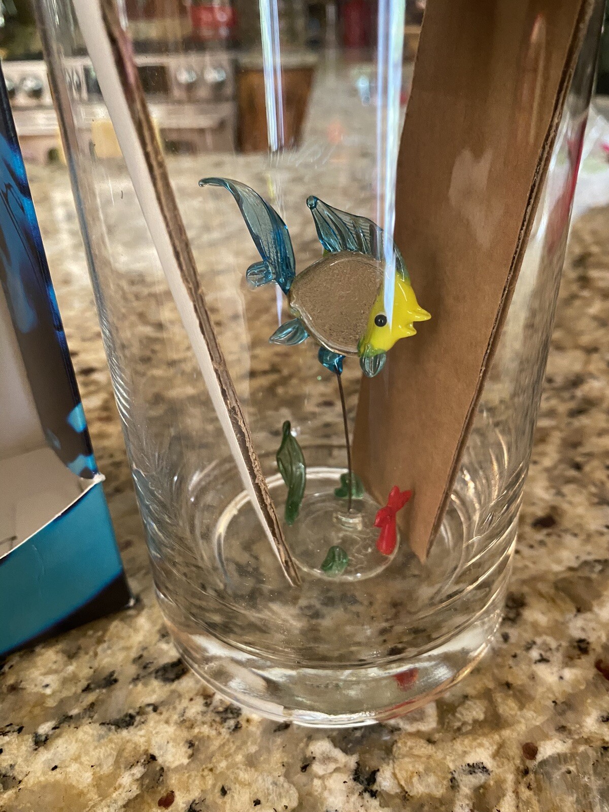 Vtg. Wicks ‘N’ Sticks Aquarium Art Glass 1 Fish, Cylindar Vases Floating Candles