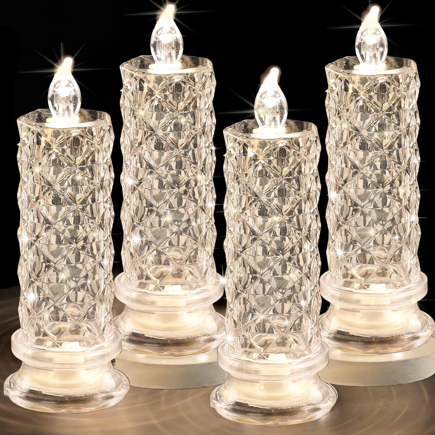 Flameless LED Candles Set of 4 with Santa Claus, Snowman Decals – Battery Ope…
