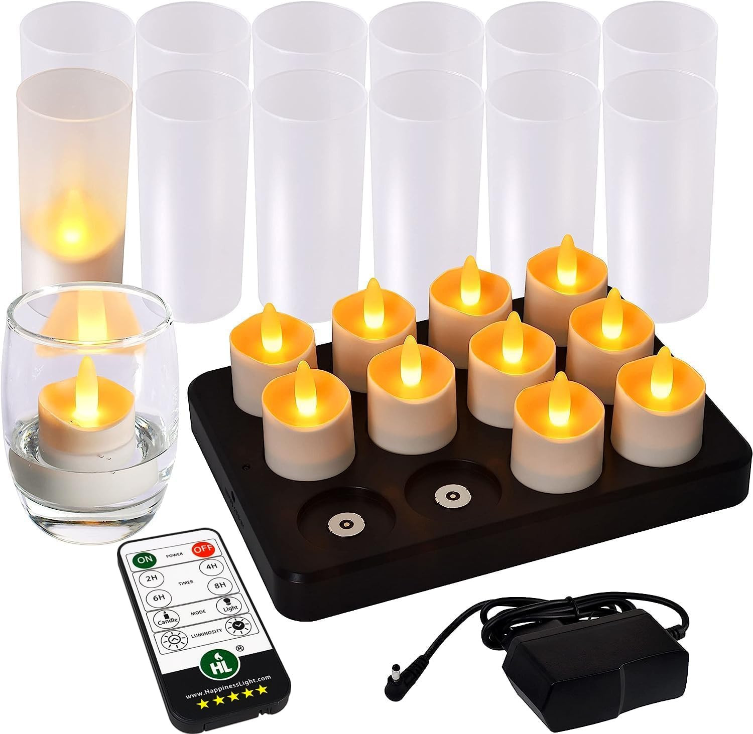 Flameless Candles with Remote Timer, 100+Hours Rechargeable Waterproof Battery O