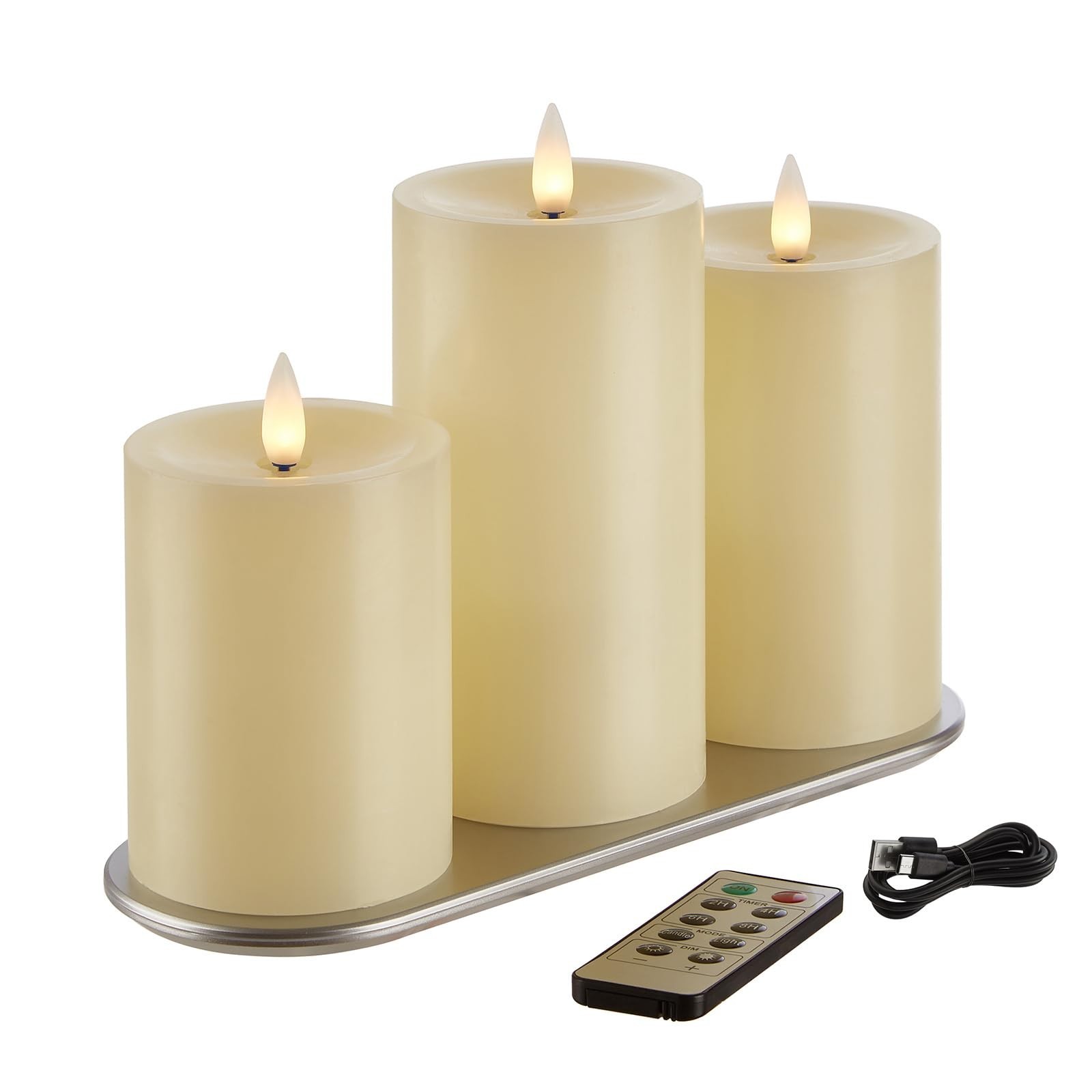 Rechargeable Flameless Pillar Candles with Remote Timer – Real Wax 3D Moving Fla