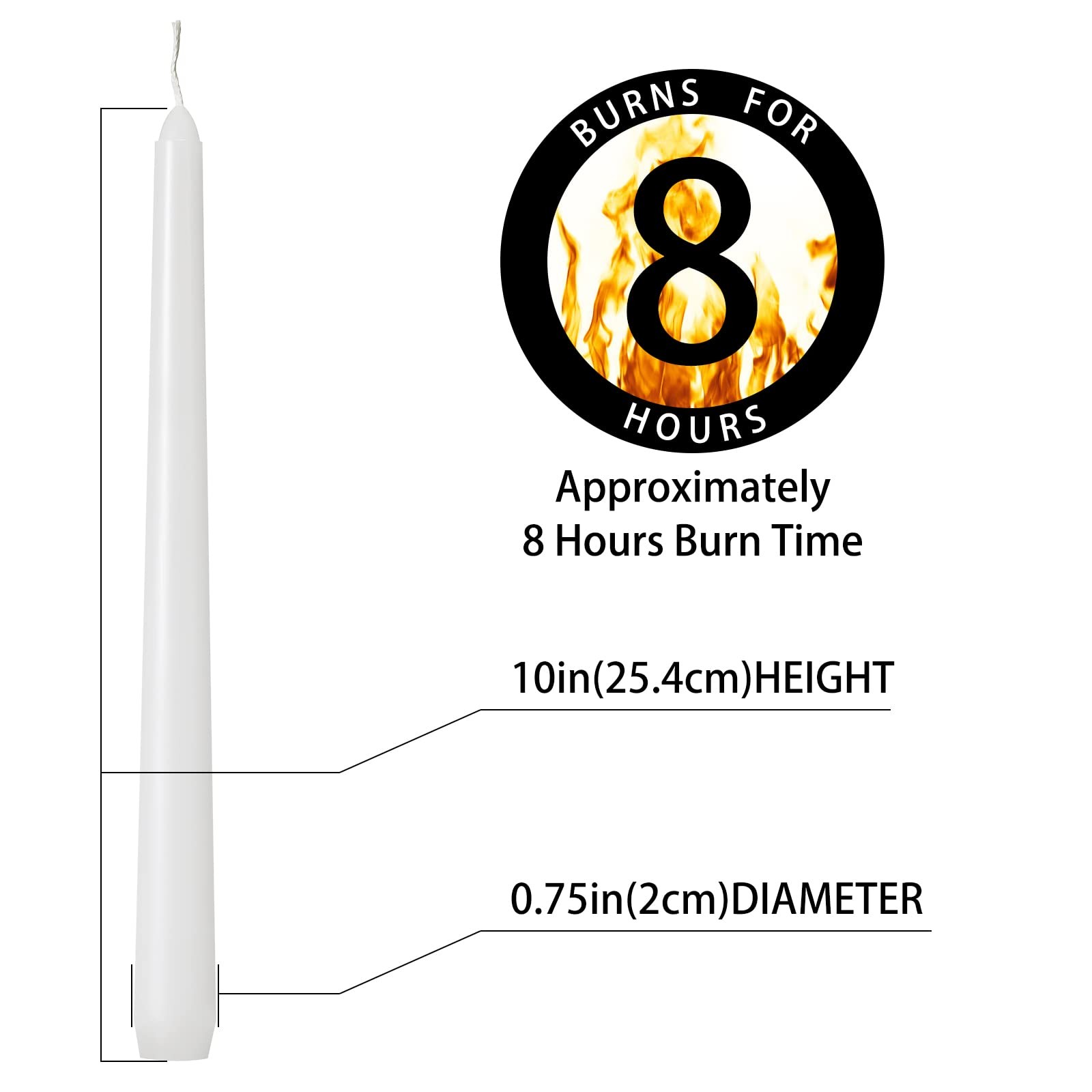 24 Pack Tall White Taper Candles, 10 Inch (H) Dripless, Unscented Dinner Candle,