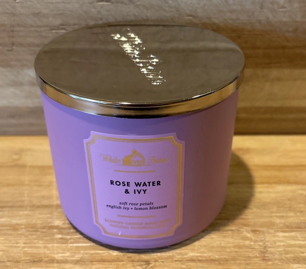 Bath & Body Works White Barn Rose Water & Ivy 3-Wick Candle 14.5 oz For Gift NEW