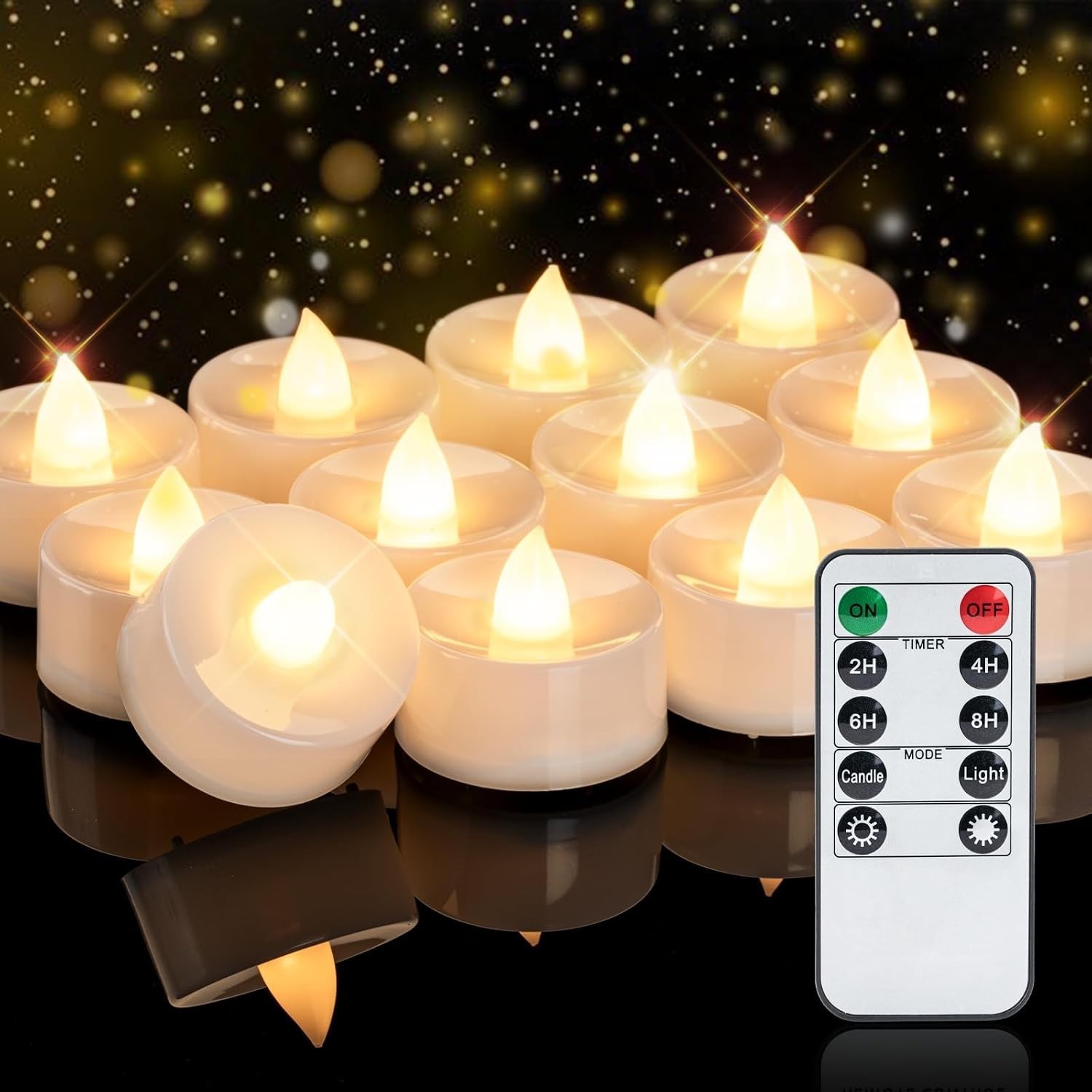 12-Pack Remote Flameless LED Battery Tea Light Candles, 400+Hrs | 2/4/6/8H Ti…