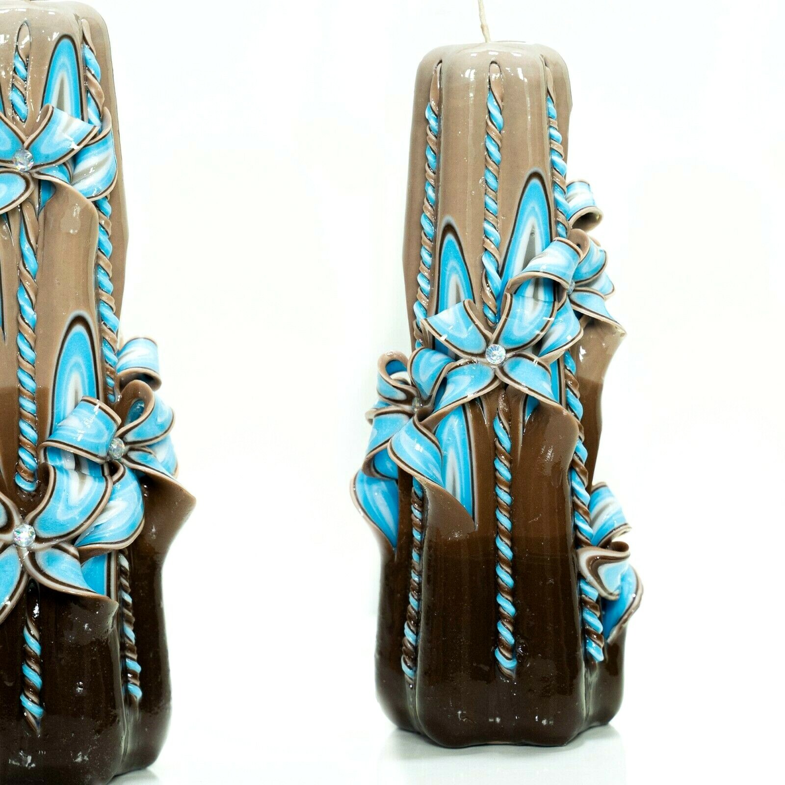 Blue Flowers – Carved candle – Easter – Gift Wedding Brown Blue