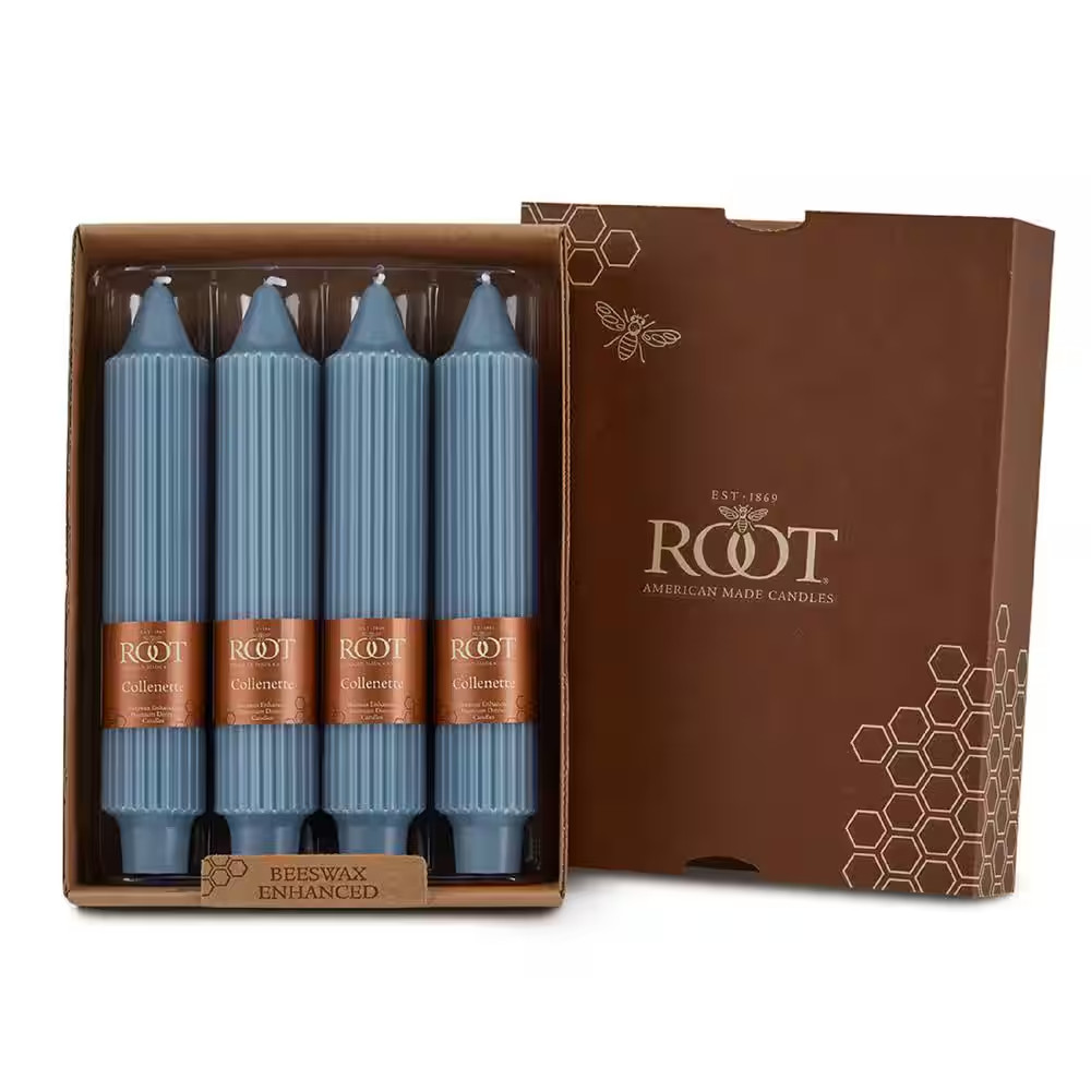 Grecian Collenette 7 In. Williamsburg Blue Unscented Taper Candle (Set of 4)