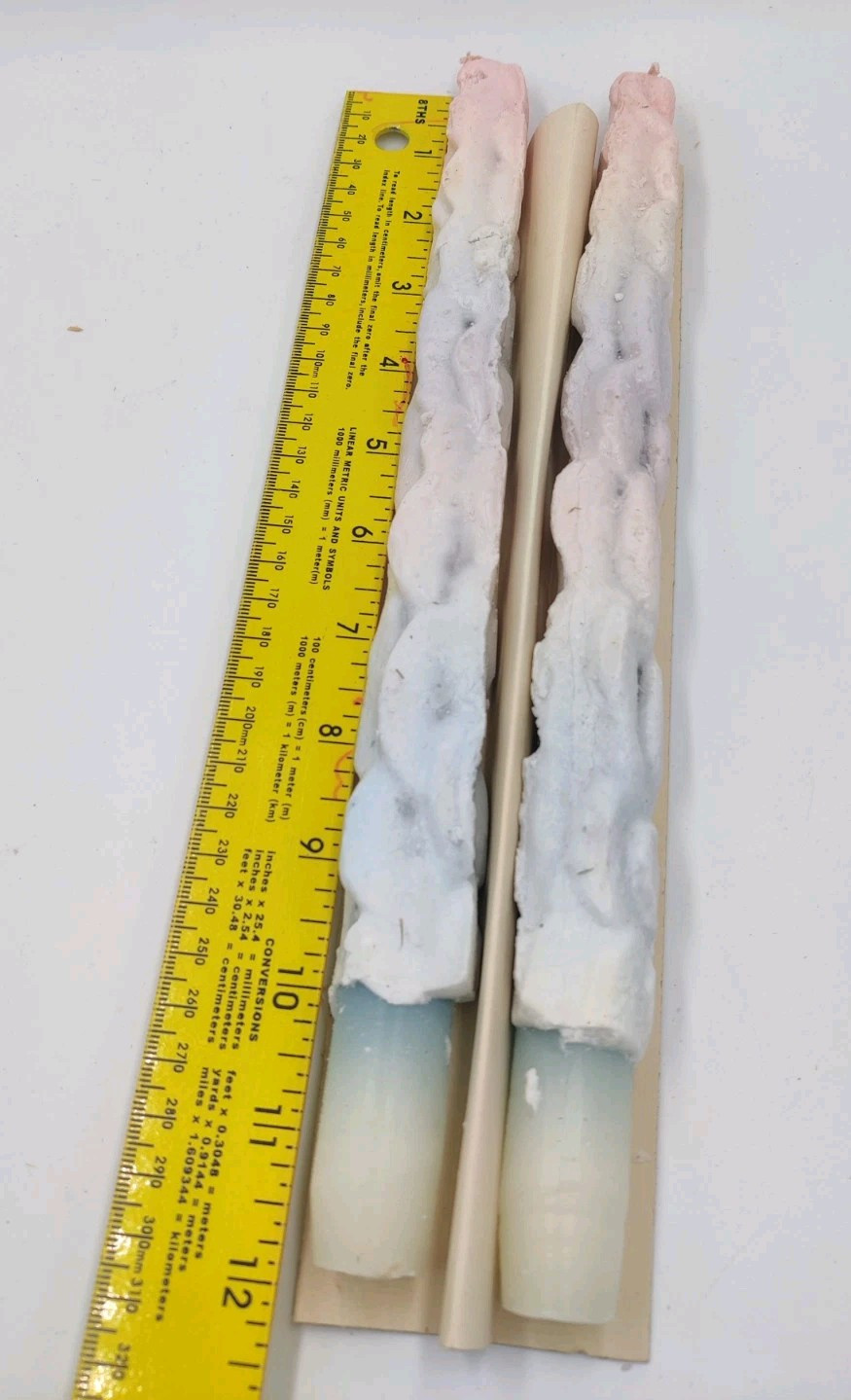 Vintage Colorful Rainbow Drip Taper Candles Cotton Wick Pair 12″ Unused *Cracked
