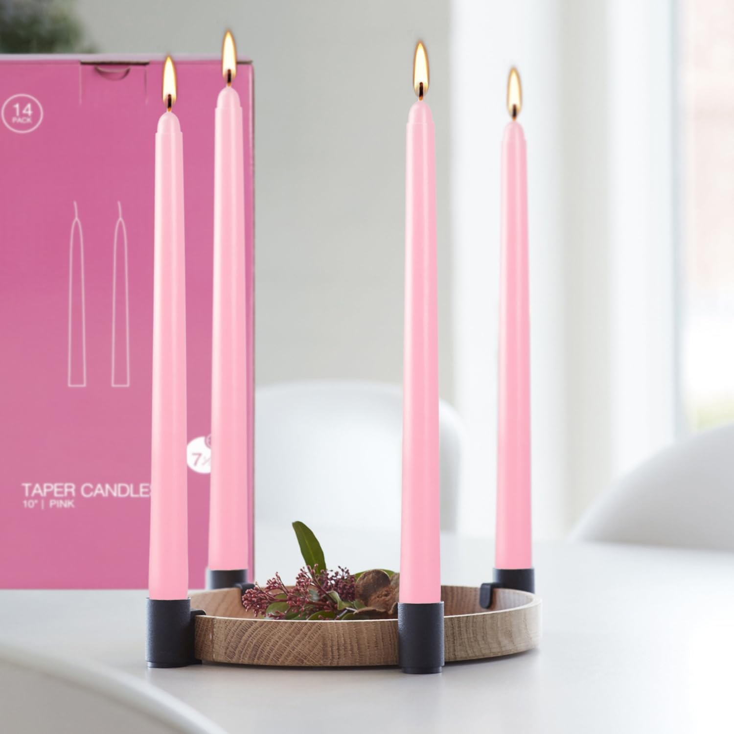 14 PCS Pink Taper Candles 10 Inch Unscented Dripless Long Burning Wedding