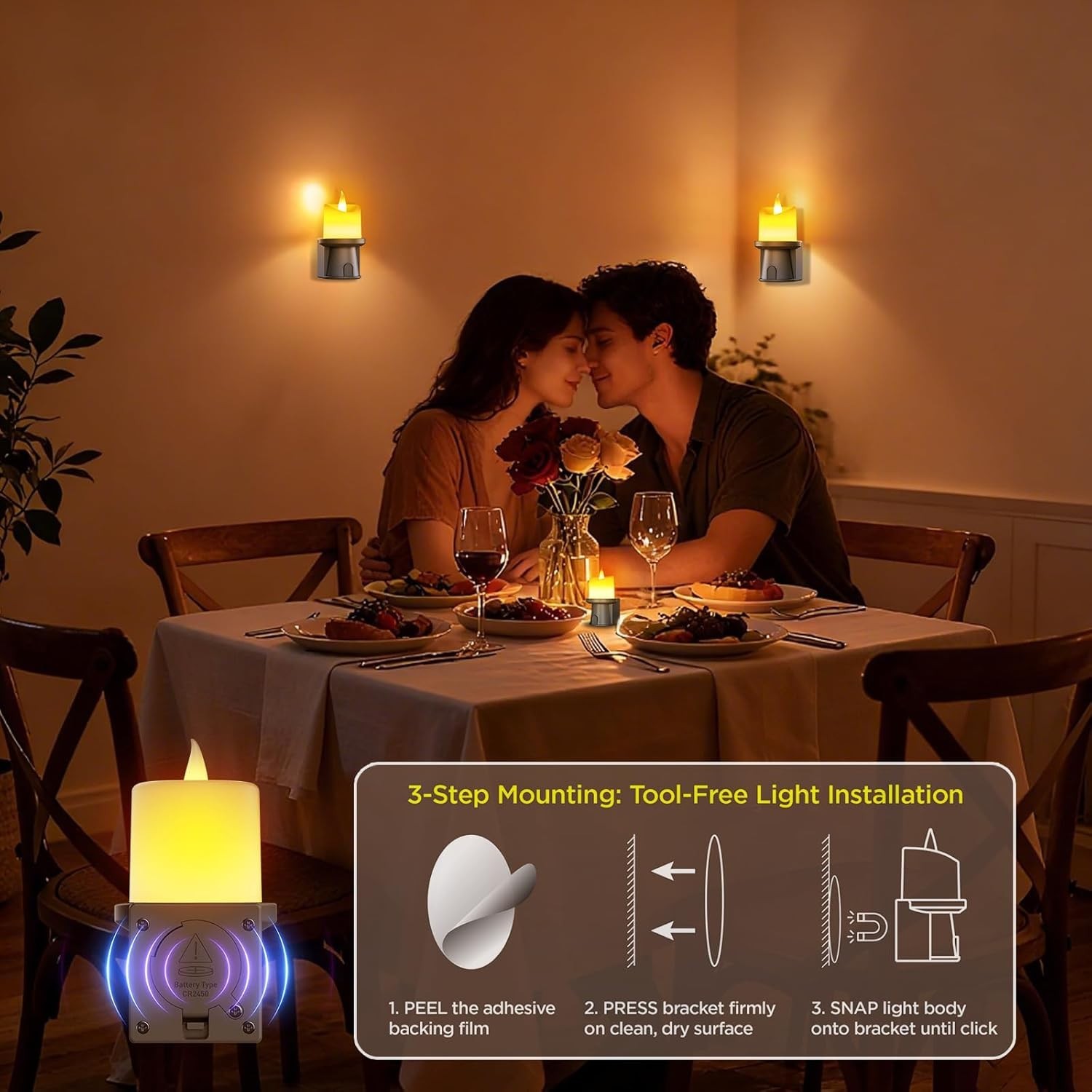 Waterproof Flameless Night Light with Flickering Glow – 1 Pack for Home Decor