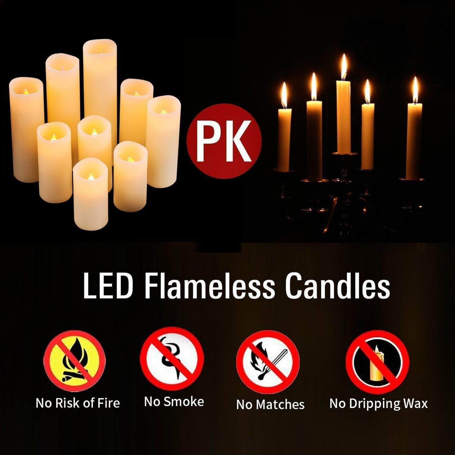 Flameless Candles Led Candles Pack of 9 (H 4″ 5″ 6″ 7″ 8″ 9″ X D 2.2″) Real Wax