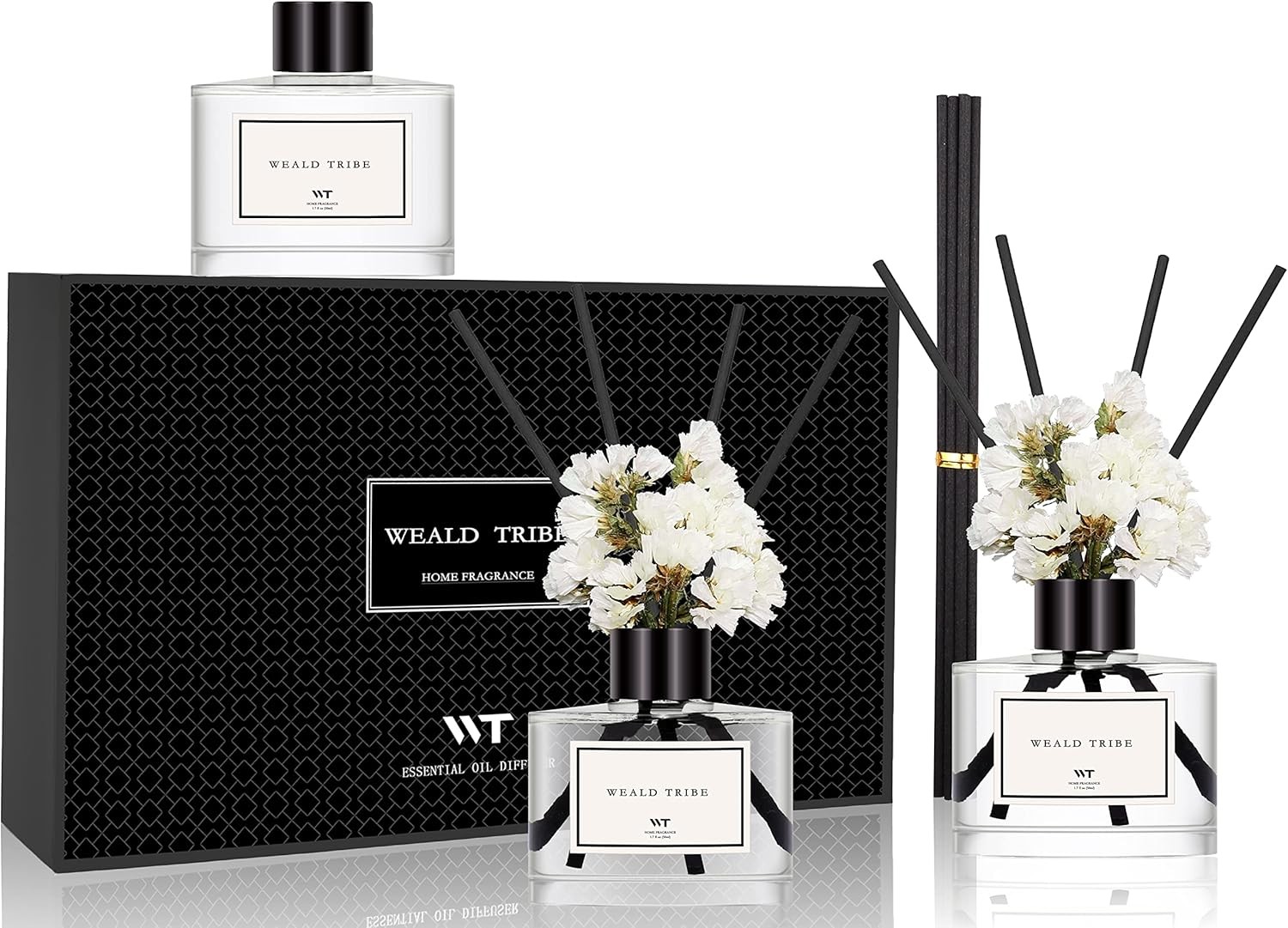 WEALD TRIBE Flower Reed Diffuser Set of 3 for Bathroom Transparent