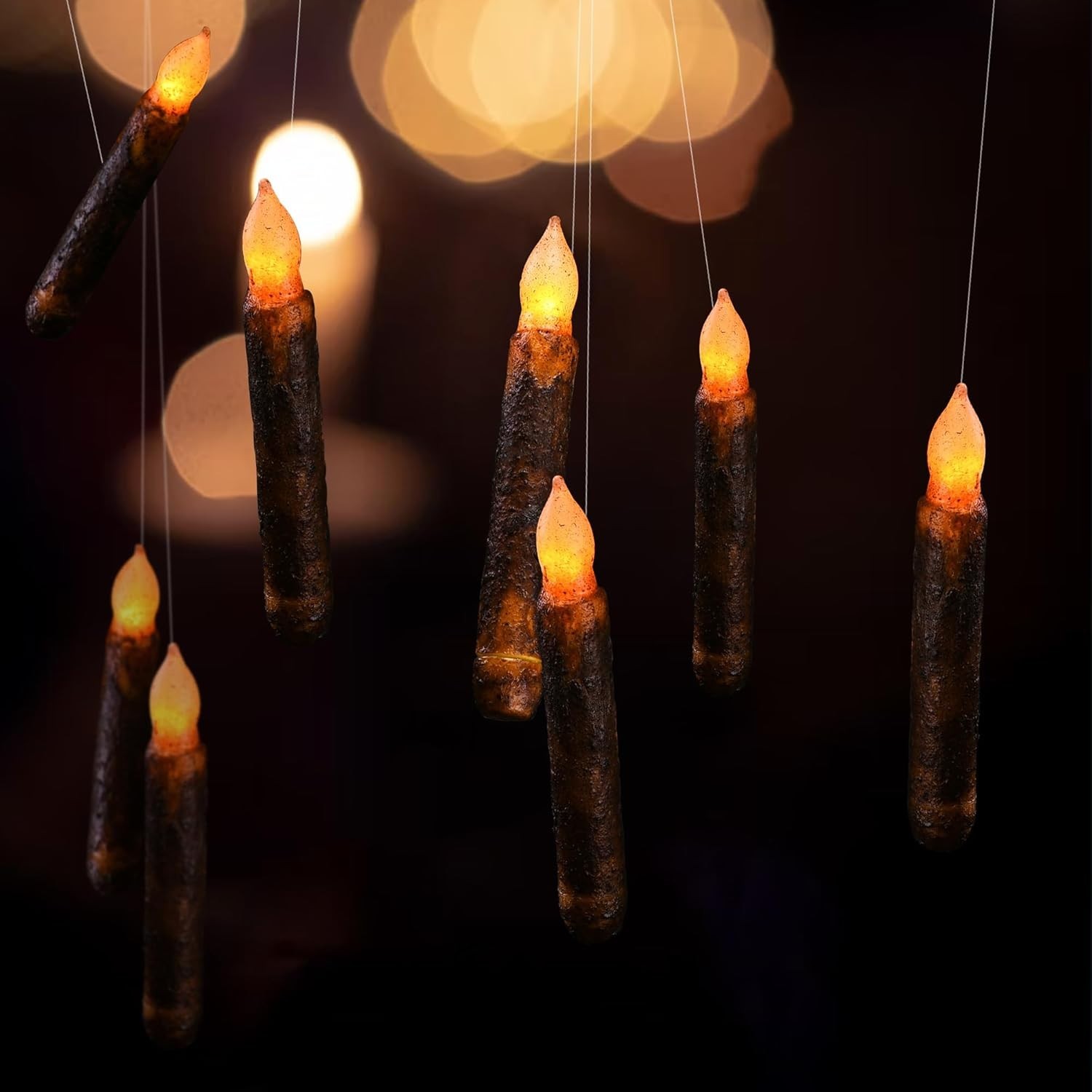 Taper Primitive Candles with Timer 6Pcs Real Wax Hand Dipped Battery Operated Fl