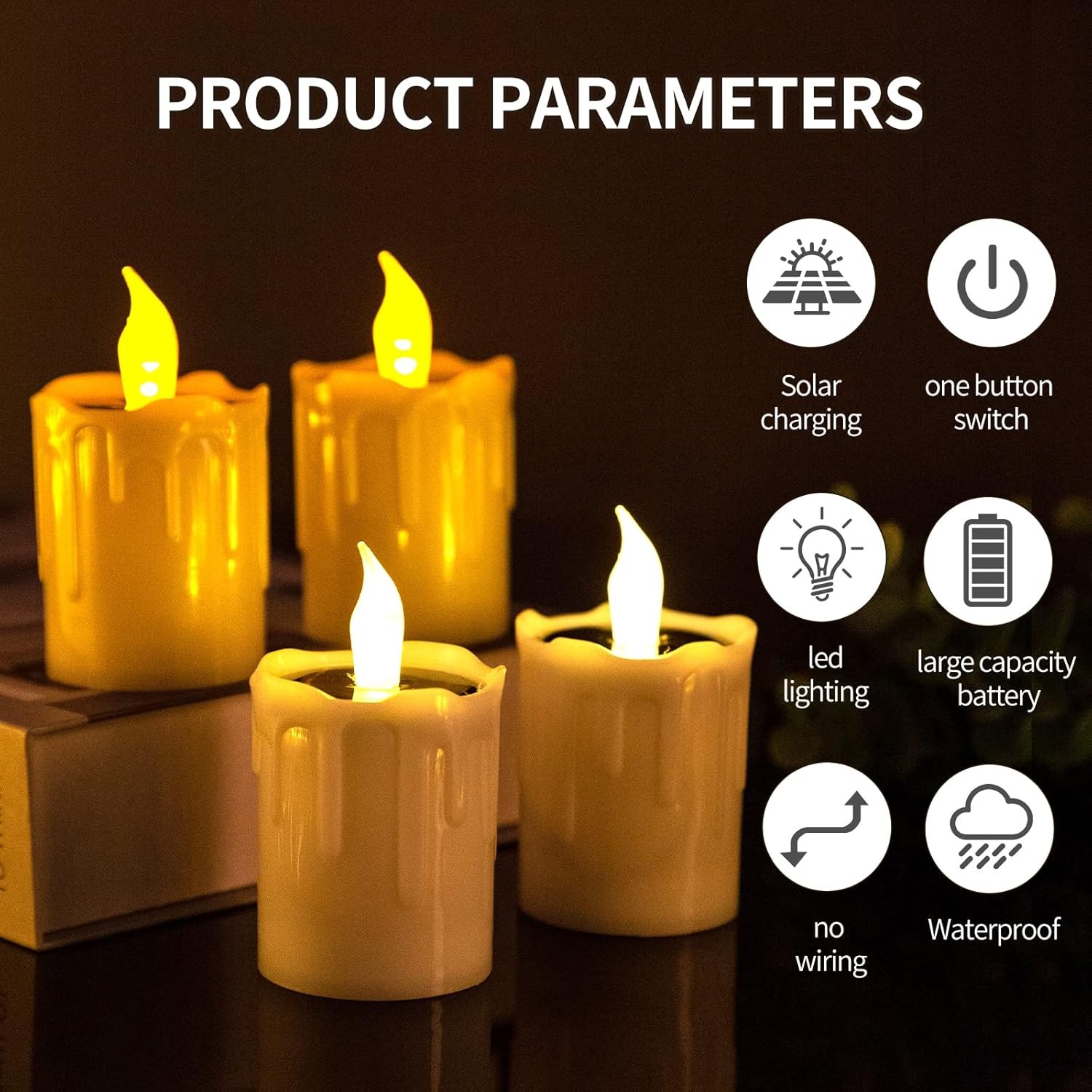 Solar Candle Light, Warm White Charging Tea Wax 6
