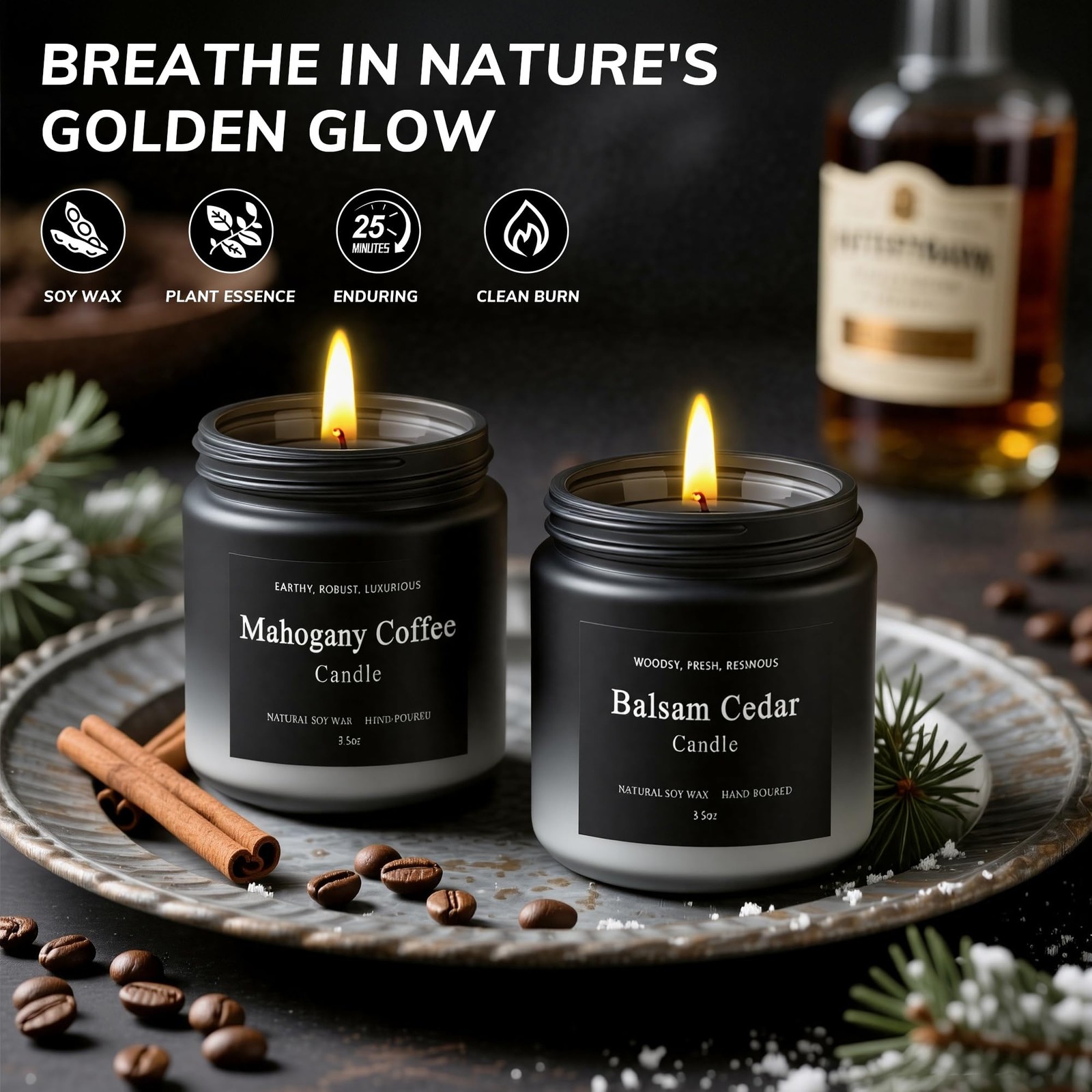 6 Pack Men Candles for Home Scented, Soy Wax 200 Hour Long Lasting Candle, Soy C