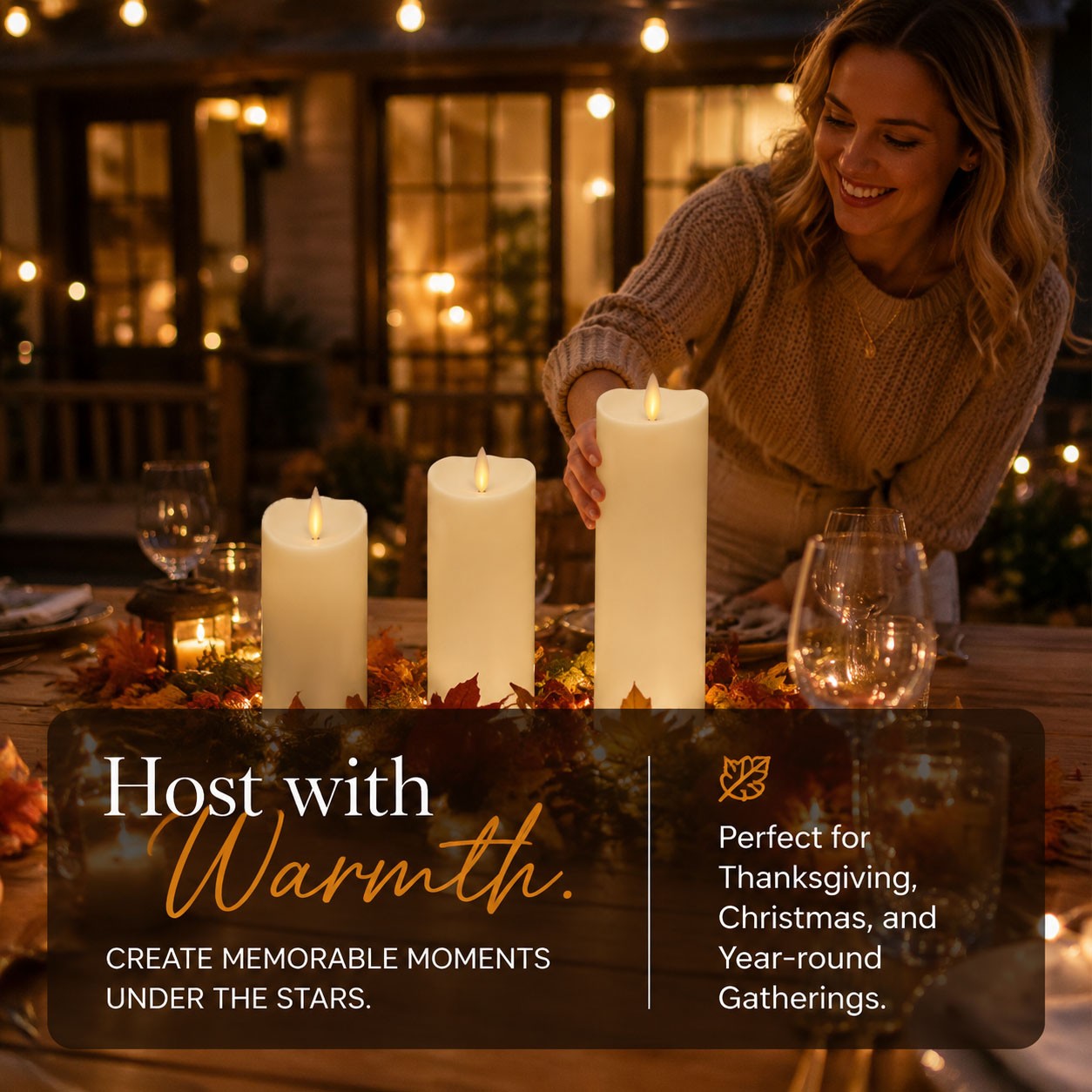 Luminara Flameless Outddoor Waterproof Pillar Candles with Remote Ivory Set of 3