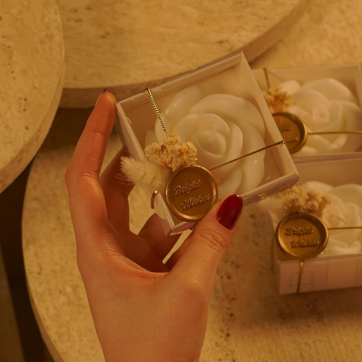White Rose Shaped Scented Soy Wax Candle Favors 12 Pieces with Seal Wax and D…
