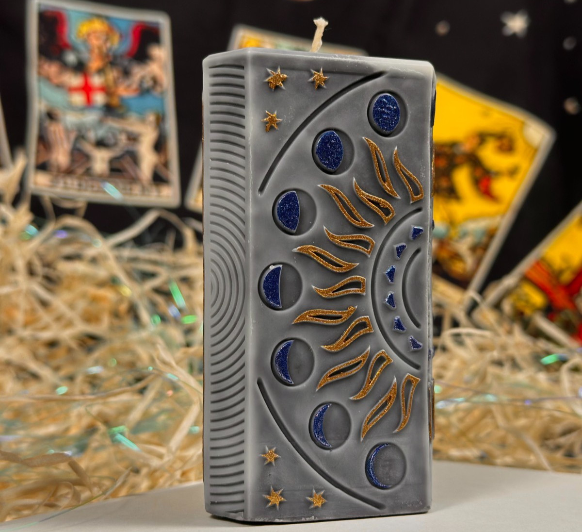 Sun & Moon Tarot Candle Set 2pc Hand Painted Arcanum XVIII XIX Witchy Decor Gift