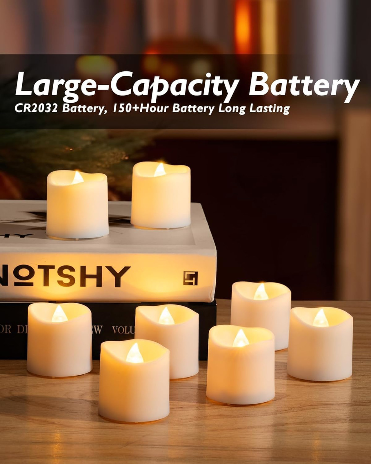 Flameless LED Votive Candles 6H Timer White 24 Pack Auto On Off Glow Battery