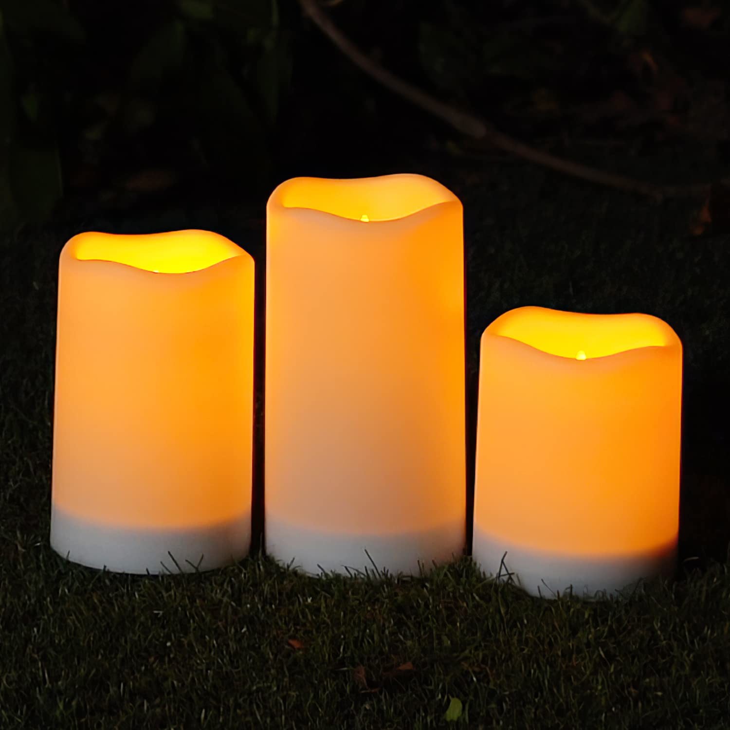 Solar Candles Outdoor Waterproof, Dusk to Dawn Sensor, 3″x4″5″ 6″