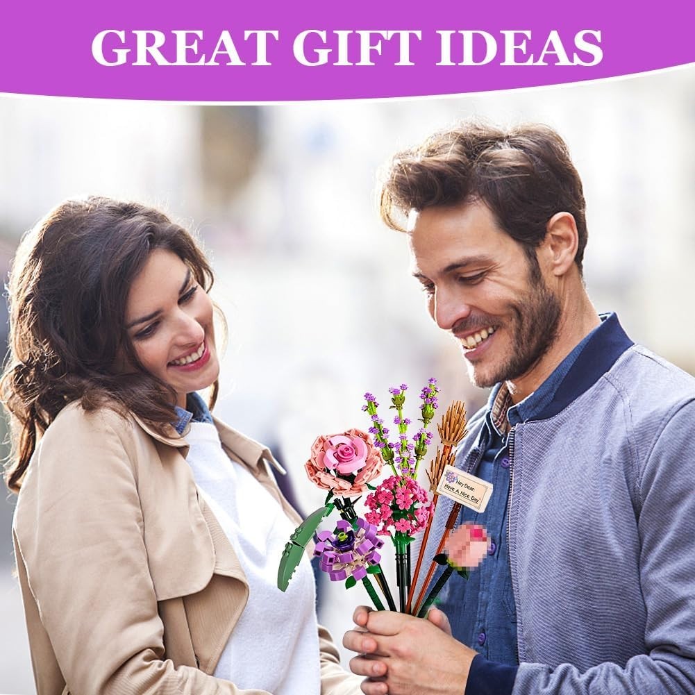 NEW!FULL SET Flower Bouquet 7 Stems Building Kit Botanical Collection 547 pieces