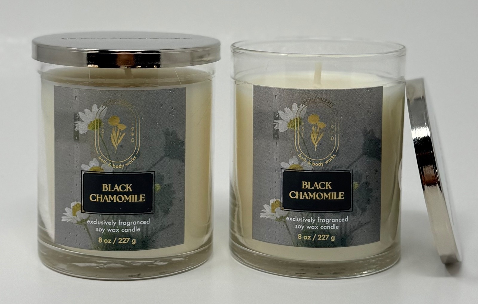 2 BATH & BODY WORKS BLACK CHAMOMILE SCENTED CANDLE SINGLE WICK 8OZ SOY WAX BLEND