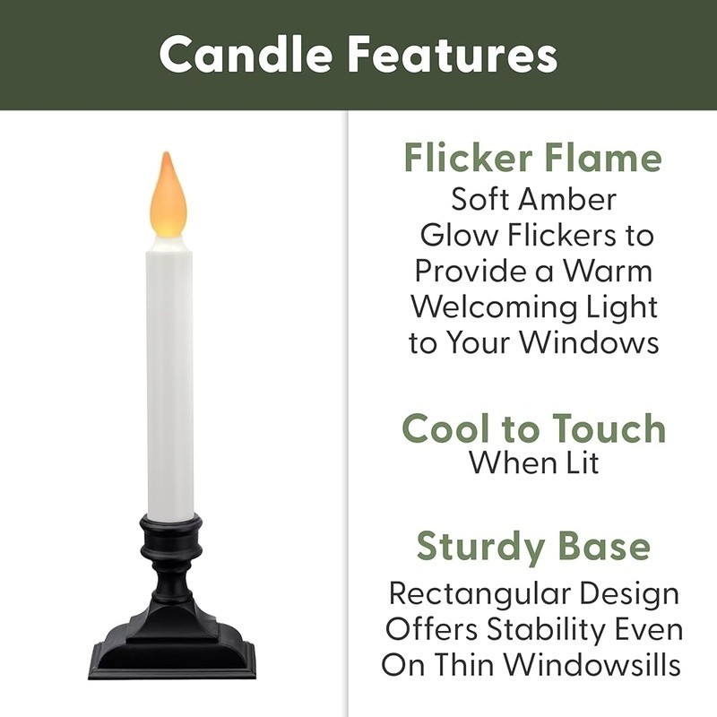 Cordless Flameless Window Candles W/ Flickering Flame Automatic Timer Pack of 4