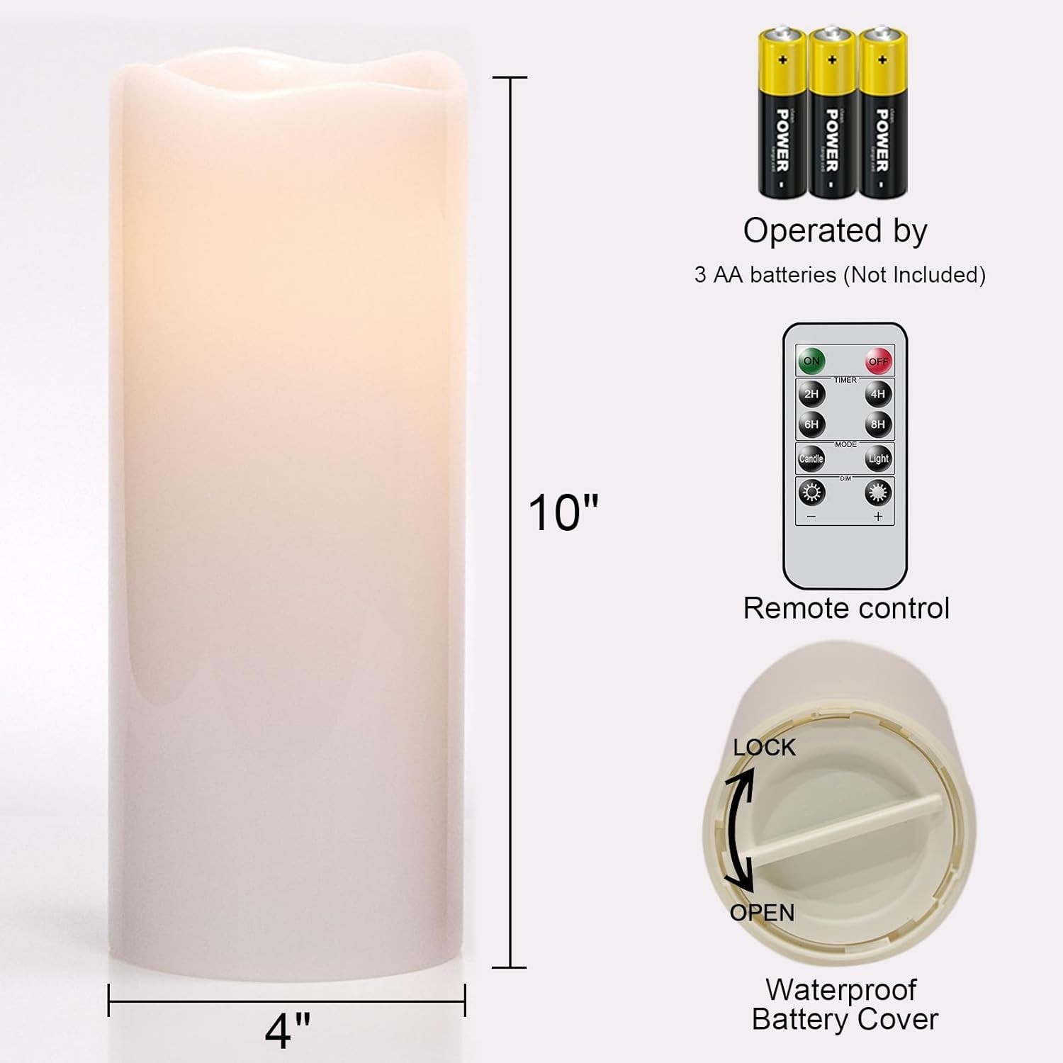 2 Velas LED Grandes Exterior 10×4 Pulg Impermeables con Control Remoto