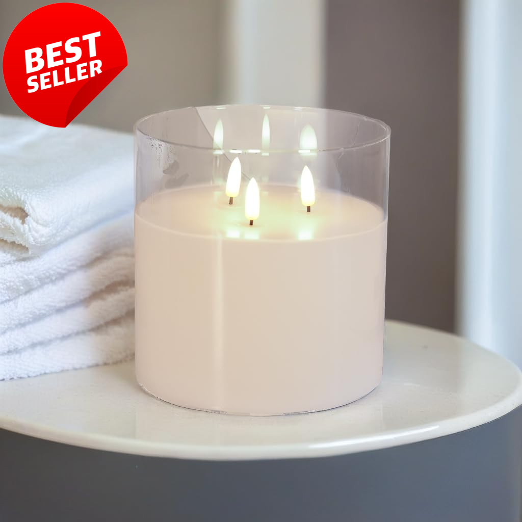 6x6in 3 Wick Flameless LED Candle Real Wax Glass Remote White Decor – US