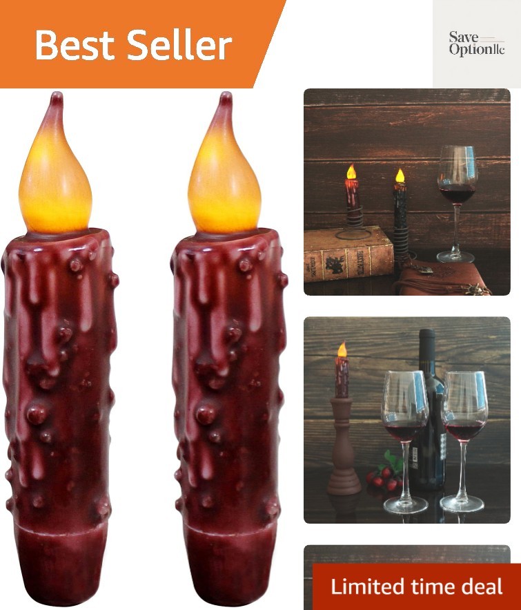 Real Wax Hand Dipped Battery Operated LED Timer Taper Candles Country Primiti…