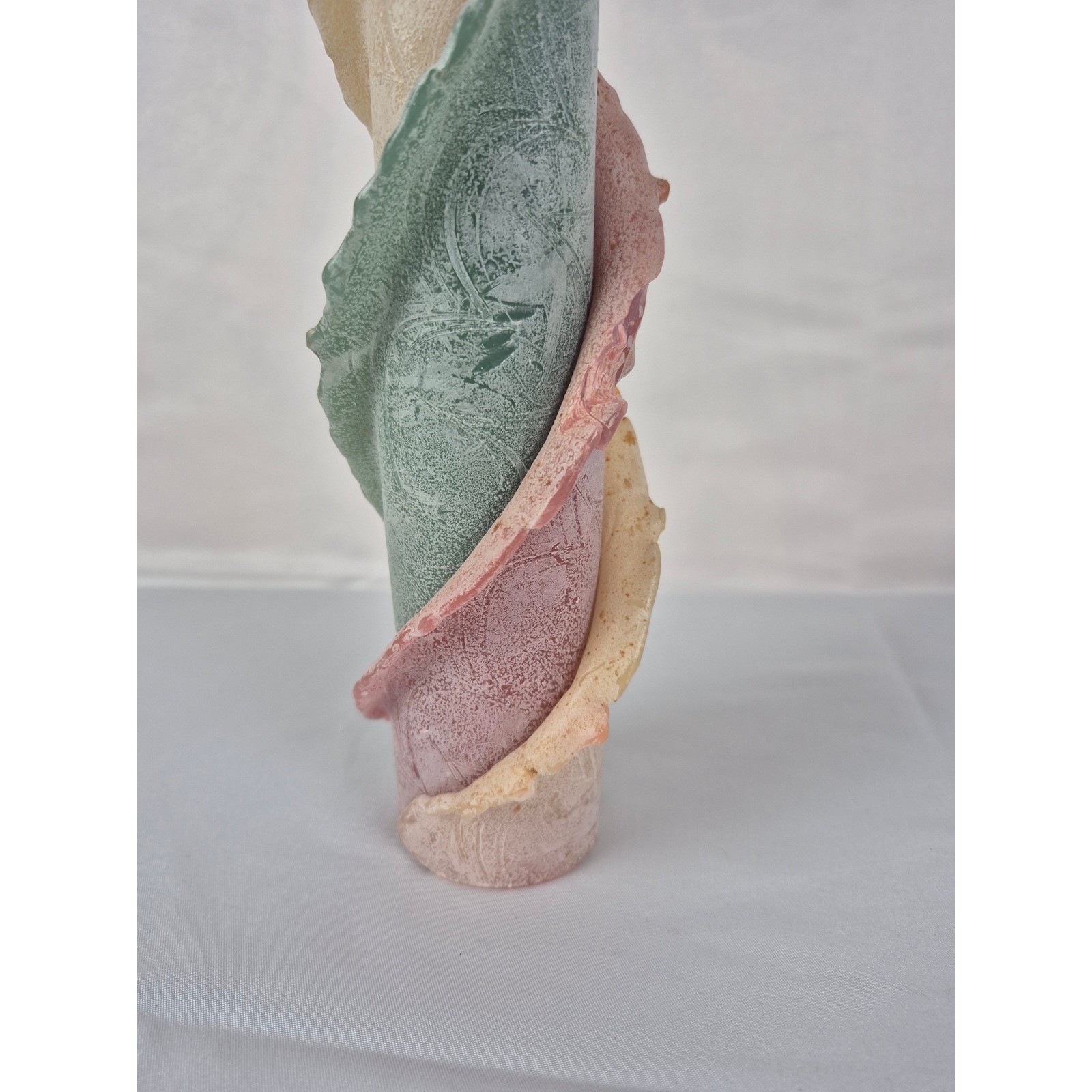Vintage Spiral Drip Wax Candle Pastel Sculptural Art Candle 15″ Boho Decor