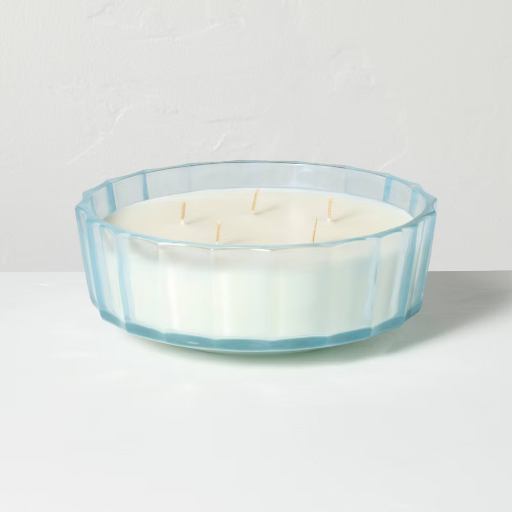 5 Wick XL Colored Glass Faceted Driftwood and Amber Jar Candle –