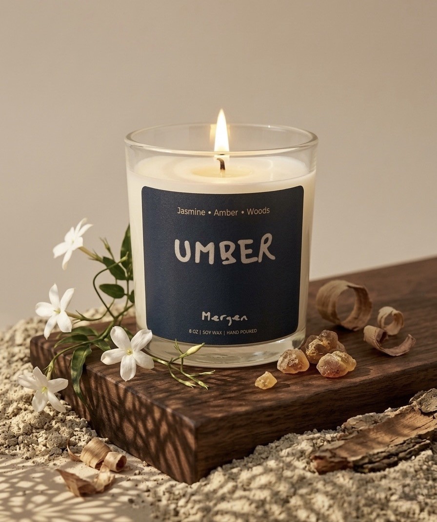 Scented 0 soy wax candle Hand Poured Candle Jasmine Amber Woods 8 oz Mergen