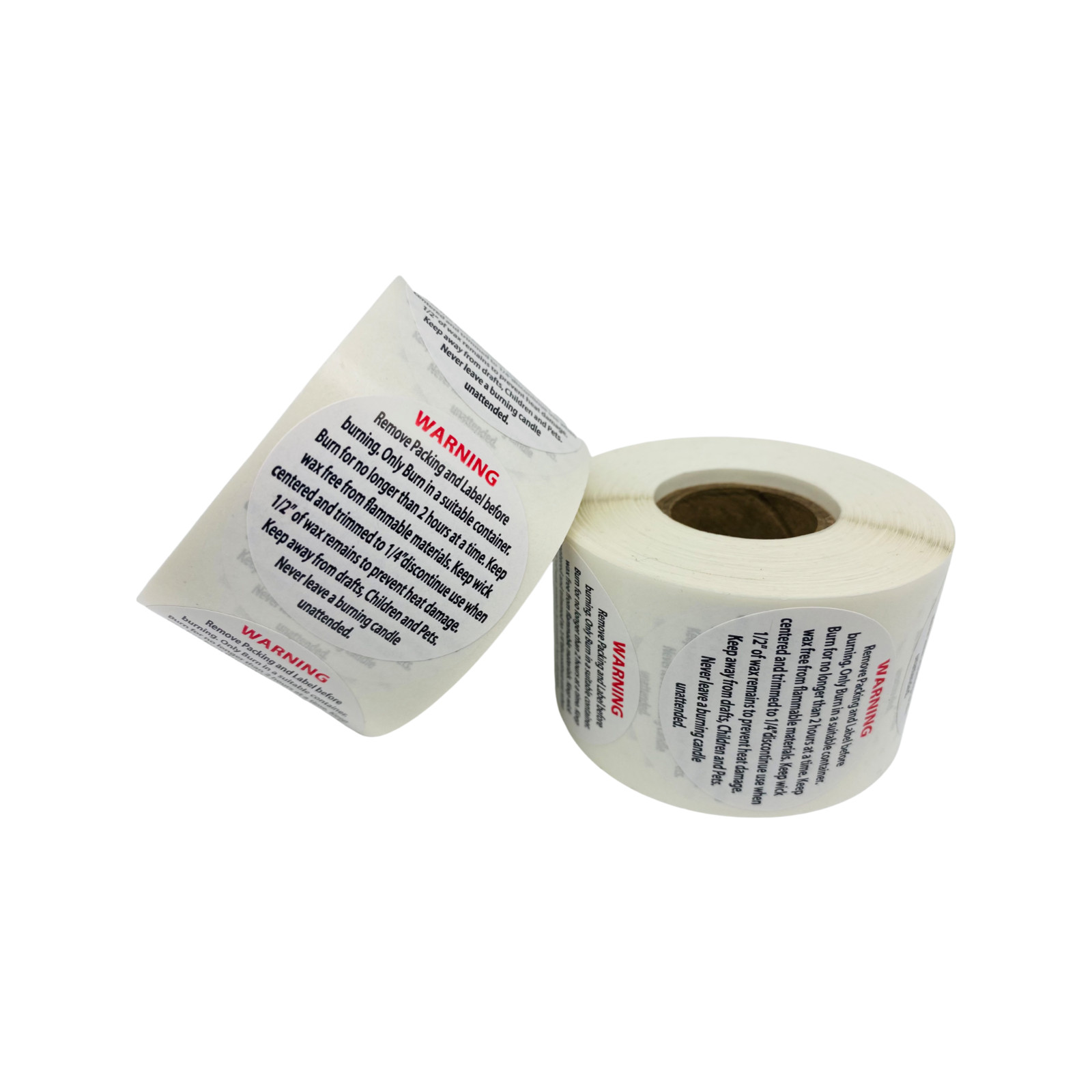 500 1.5″ Round Candle Stickers Wick Burning Direction Warning Labels (10 Rolls)