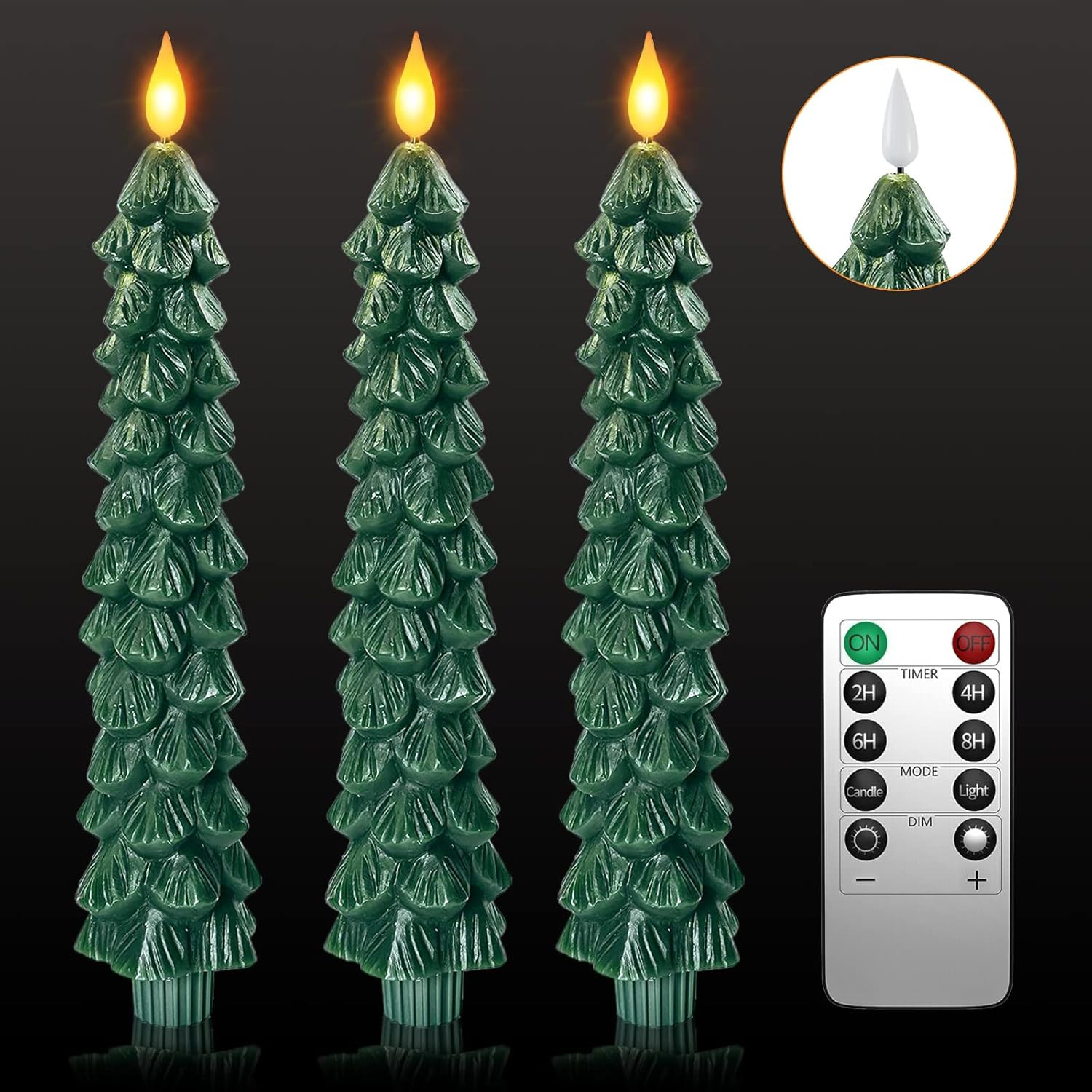 Flameless Taper Candles Remote Timer 9.7 In Real Wax 3 Pack Xmas