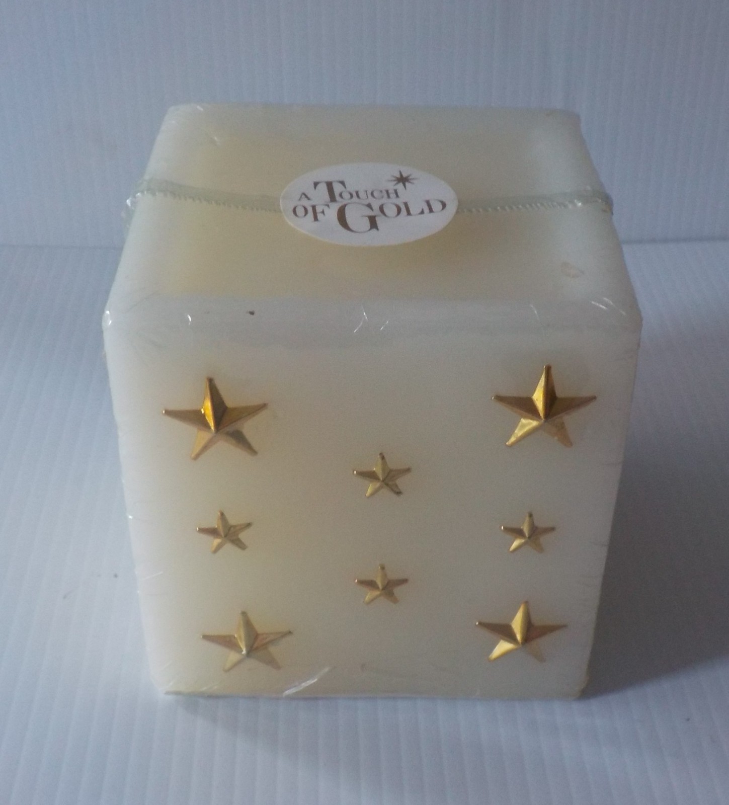 Vintage Factory Sealed “A Touch of Gold” Decorative Wax Candle/Cream; Gold Stars