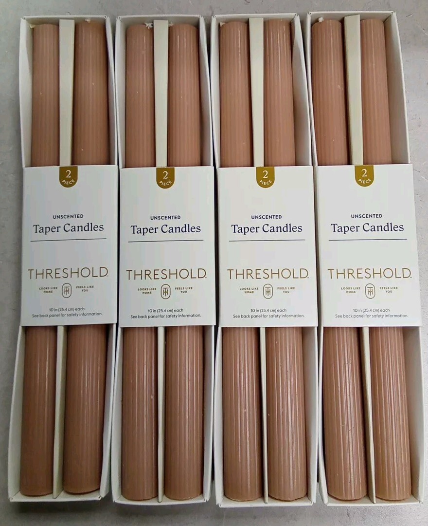 Threshold 8 Piece Unscented 10″ Taper Candles light brown