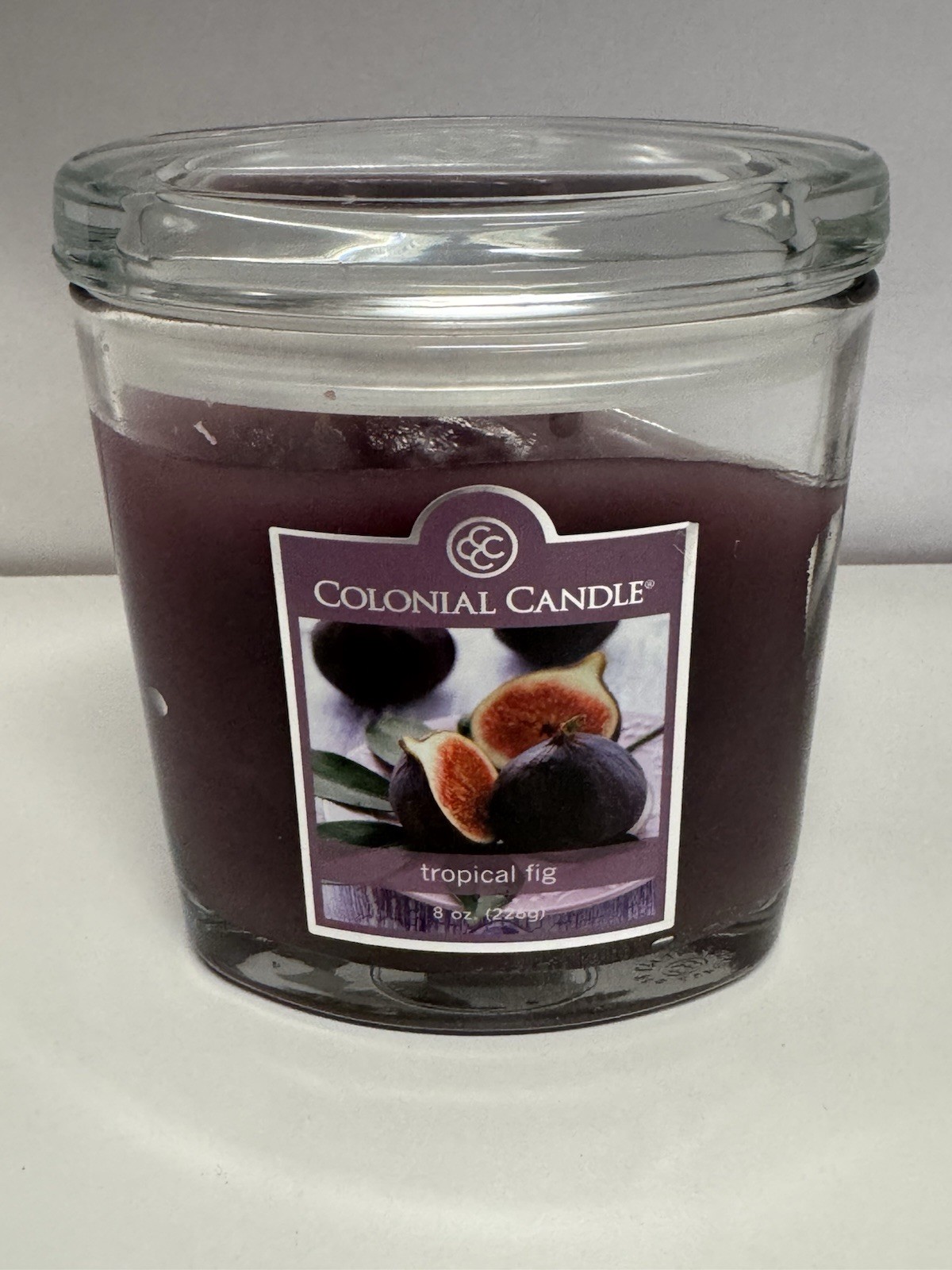 Colonial Candle Tropical Fig Scented 2 Wick Candle 8 oz Oval Jar Purple 2011 NEW
