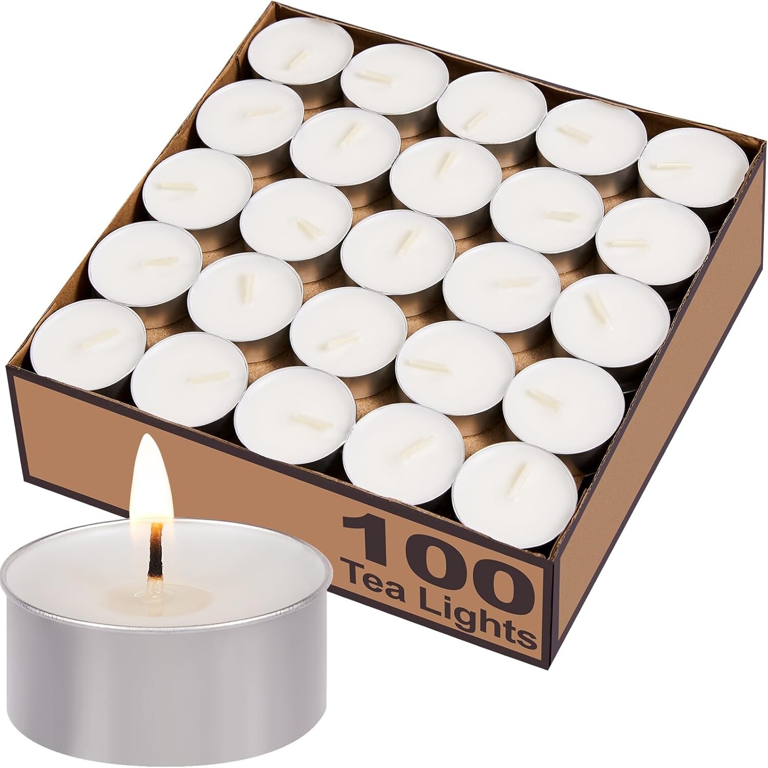 Tea Light Candles 100 Pack – Unscented, Smokeless, 4+ Hour Burn for Home Decor