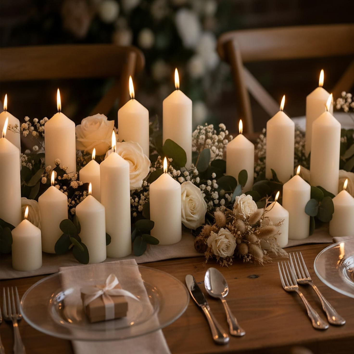 18 Pcs Ivory Pillar Candles Bulk Set，2X3 2X6 2X8 Inch – 12 Each Size，Hurricane C
