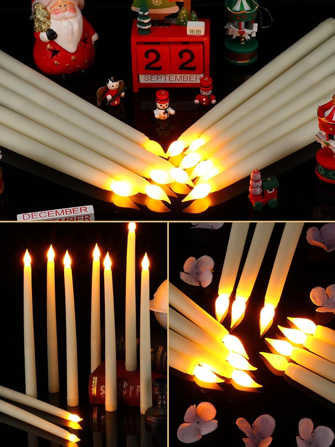 Flameless Taper Candles Light Flickering Battery Operated with Remote Timer LED