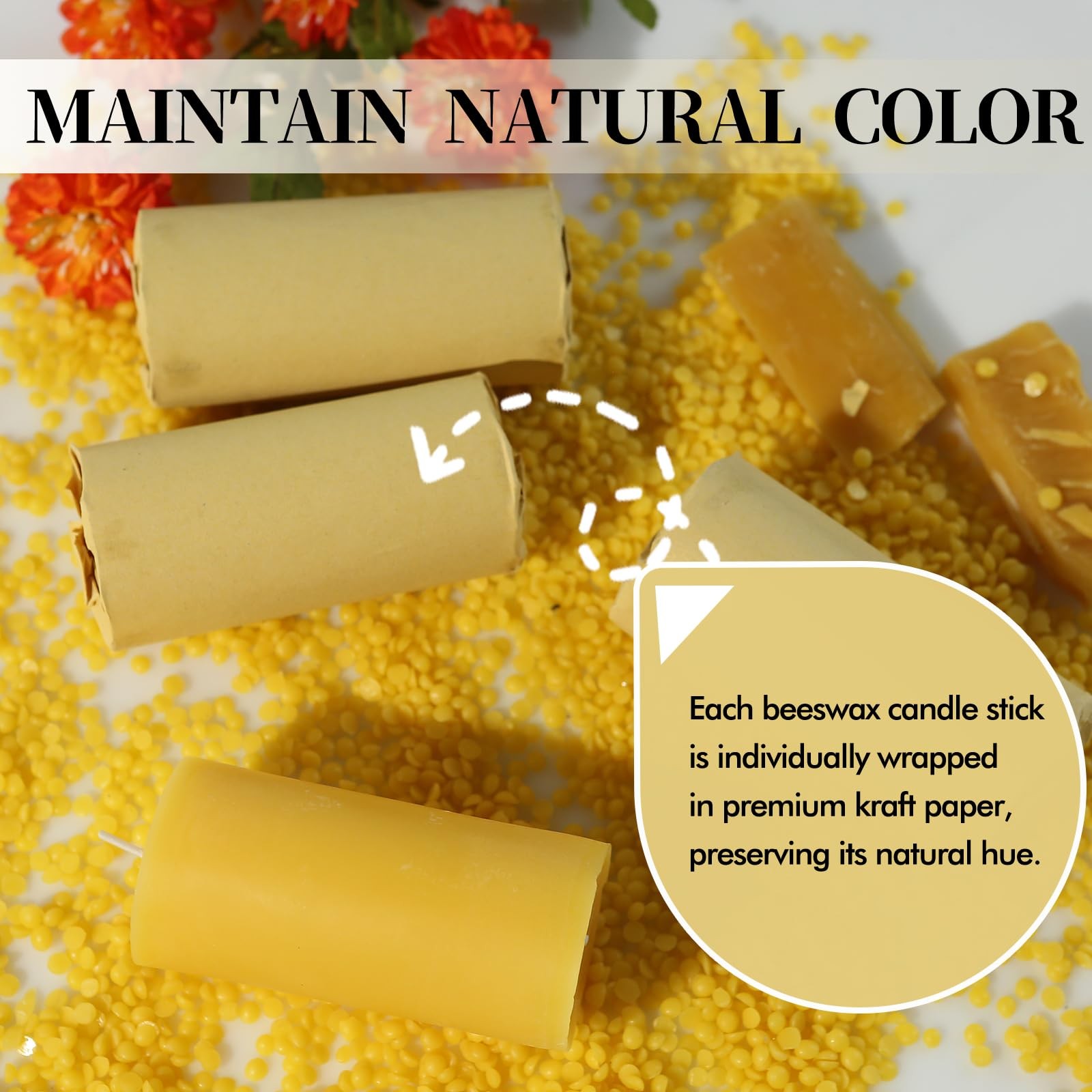 Beeswax Pillar Candles 4 Packs100% Bees Wax Candles for Home-140 Hours Long