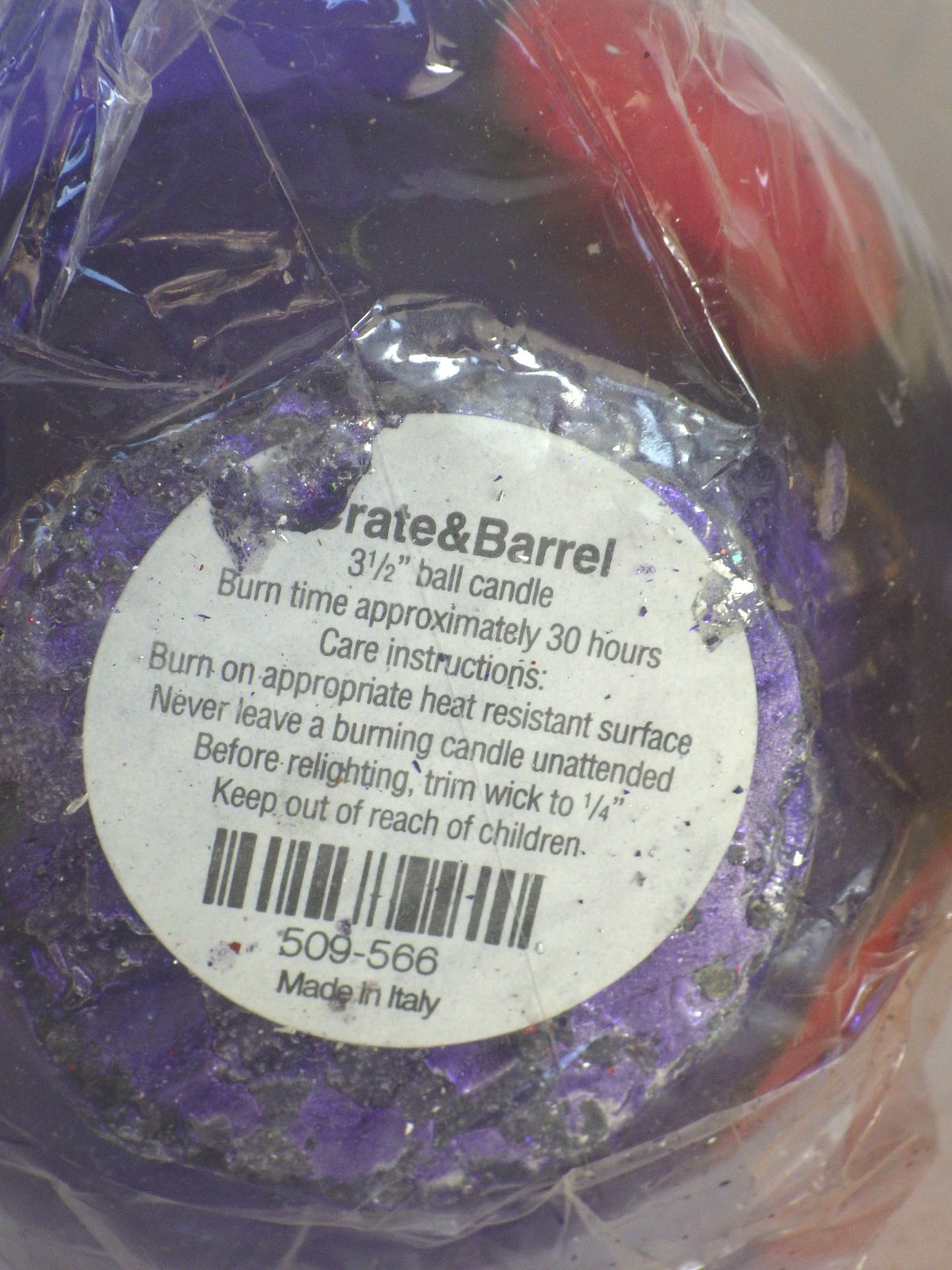 Crate & Barrel 3 1/2″ Christmas Ball Candles Set of 2 New Made in Italy