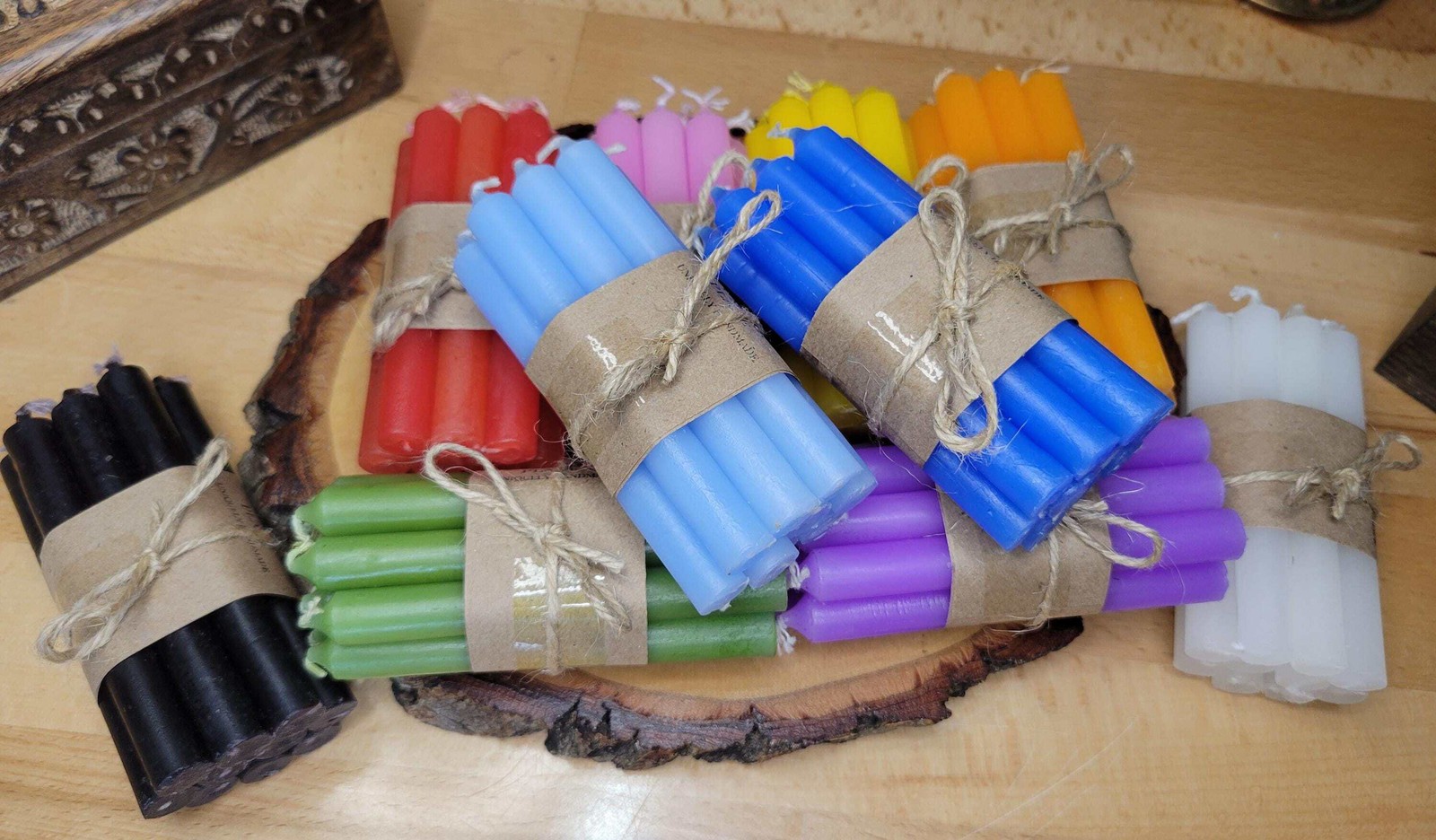 Packs of 10 colored spell candles, 4” chime candles for spells, ritual candle