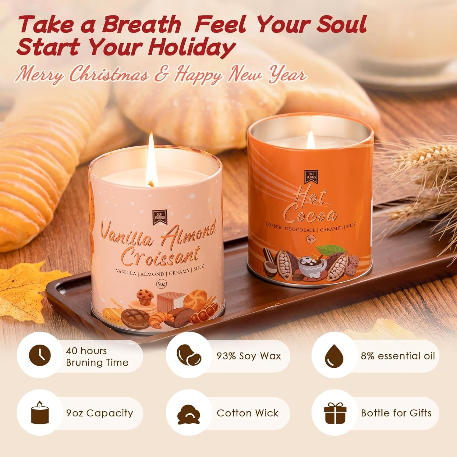 36Oz Fall Winter Scented Candle Set, 4Pack Aromatherapy Soy Wax Candles House Wa