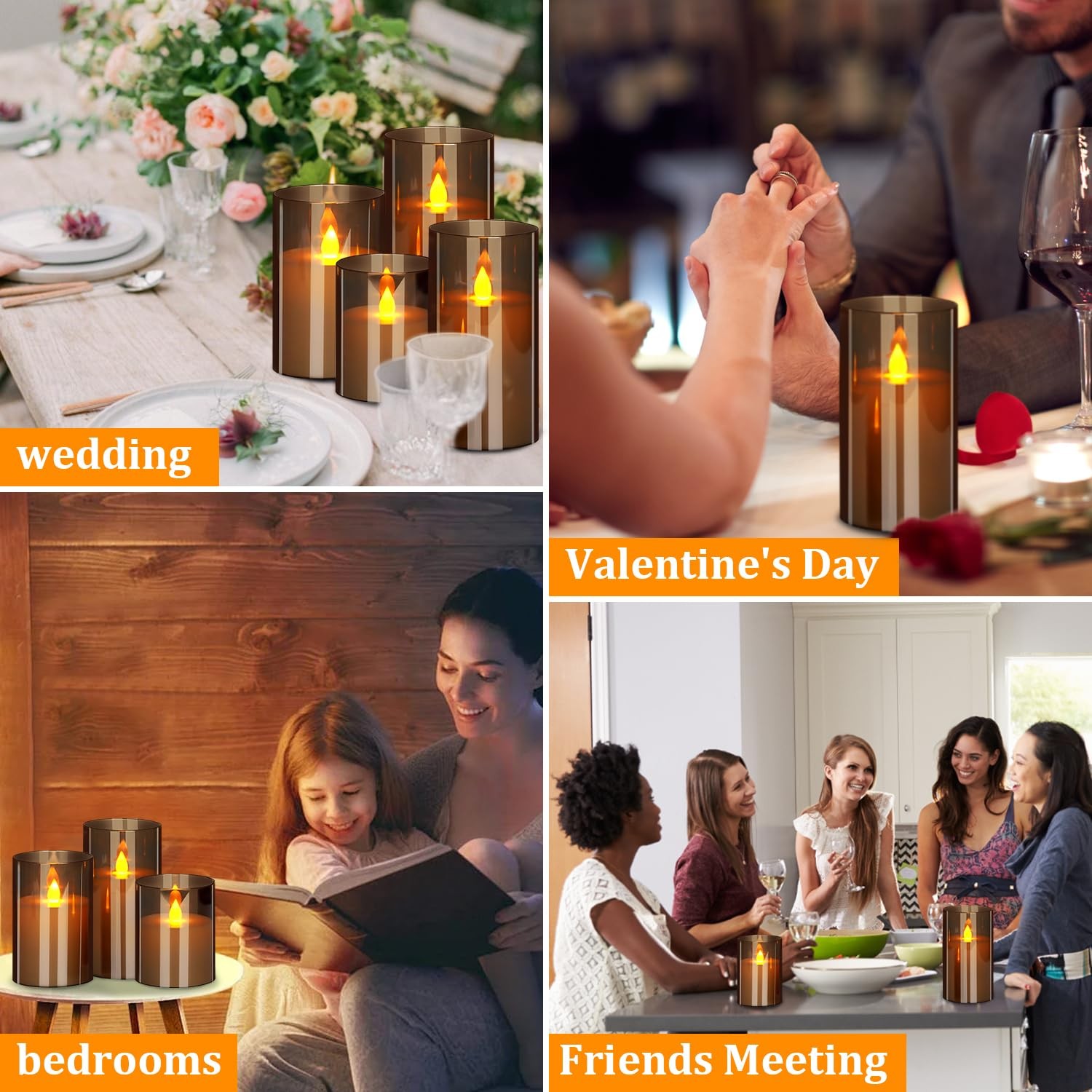wemarry Flameless Candles 4 5 6 Set of 3 Acrylic Glass Pillars 3 Diameter Bat…