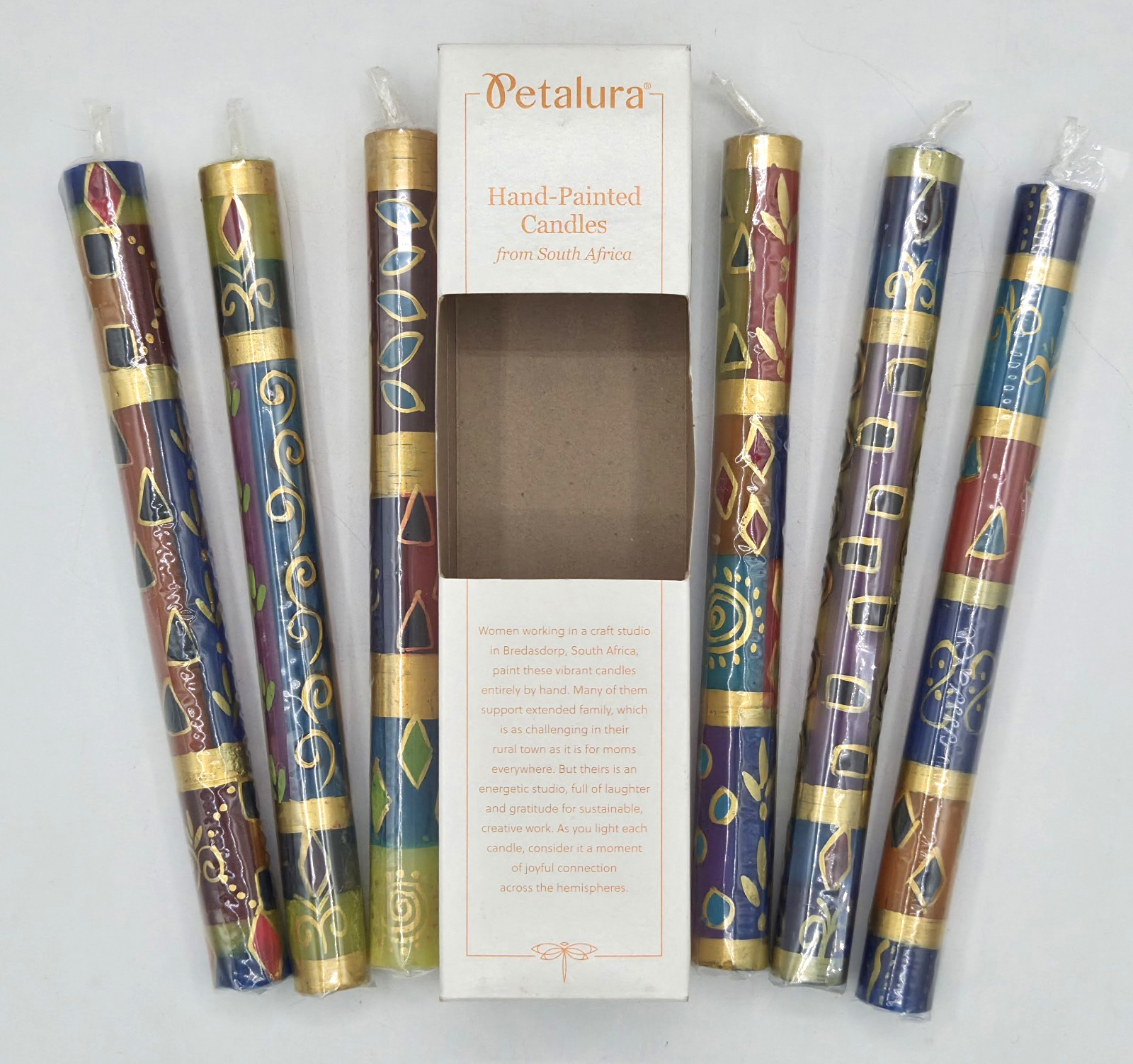 Petalura Hand Painted Candles from South Africa African⚡6 NEW IN BOX ⚡FREE SHIP⚡