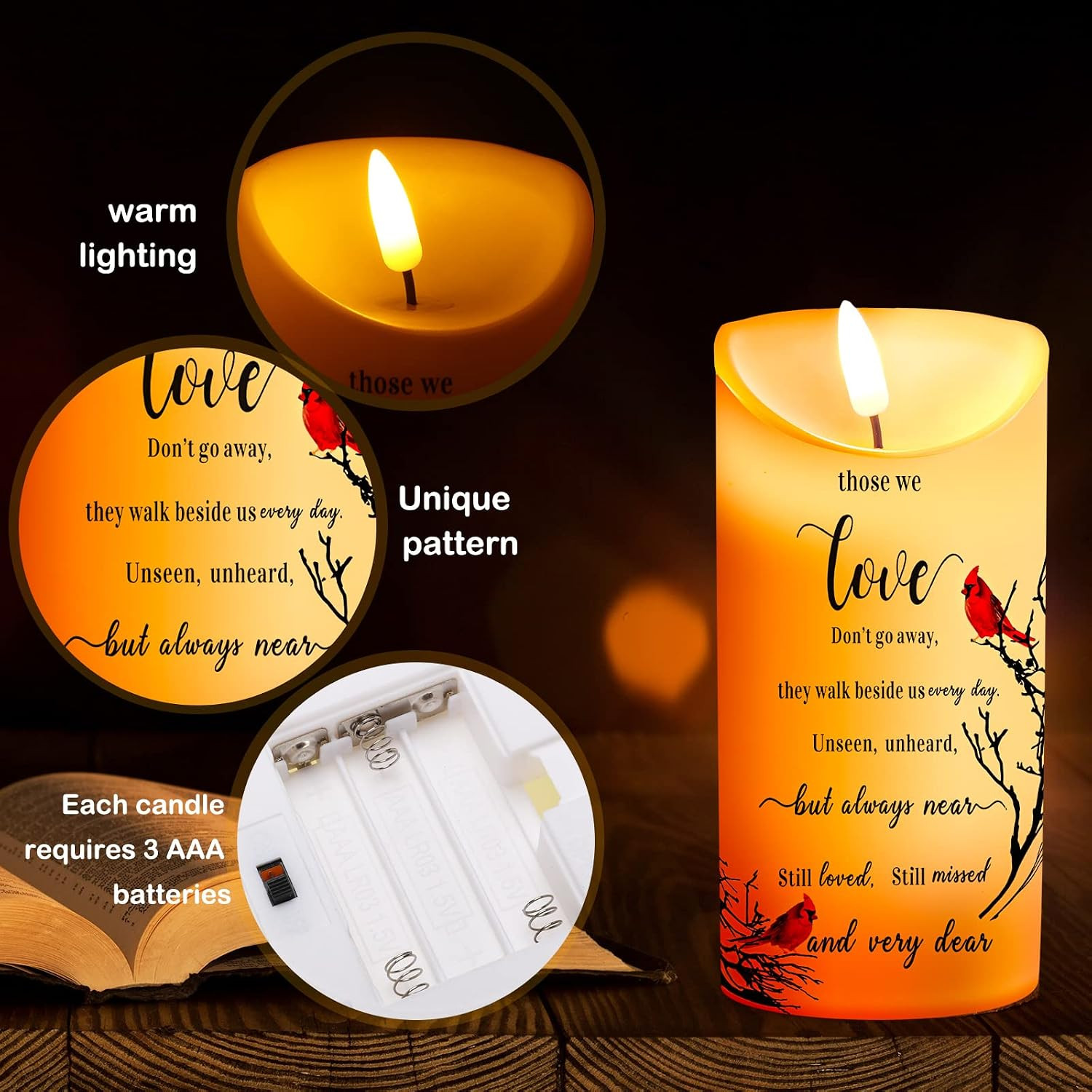 Gerrii Memorial Candles Sympathy Gifts LED Flameless Cardinal Bereavement Candle