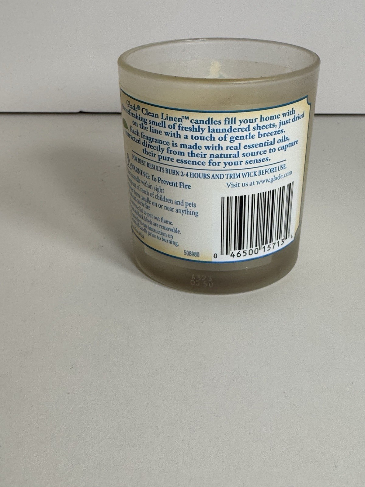1 Glade CLEAN LINEN GLASS JAR CANDLES 4 Oz. Y2K 2000s 2005 Vintage NOS New