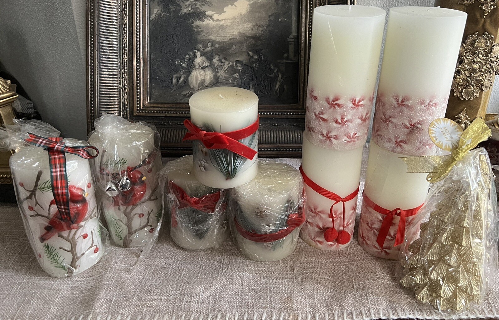Peppermint CandyLot of 10 Pc decorative Christmas candles 6 In